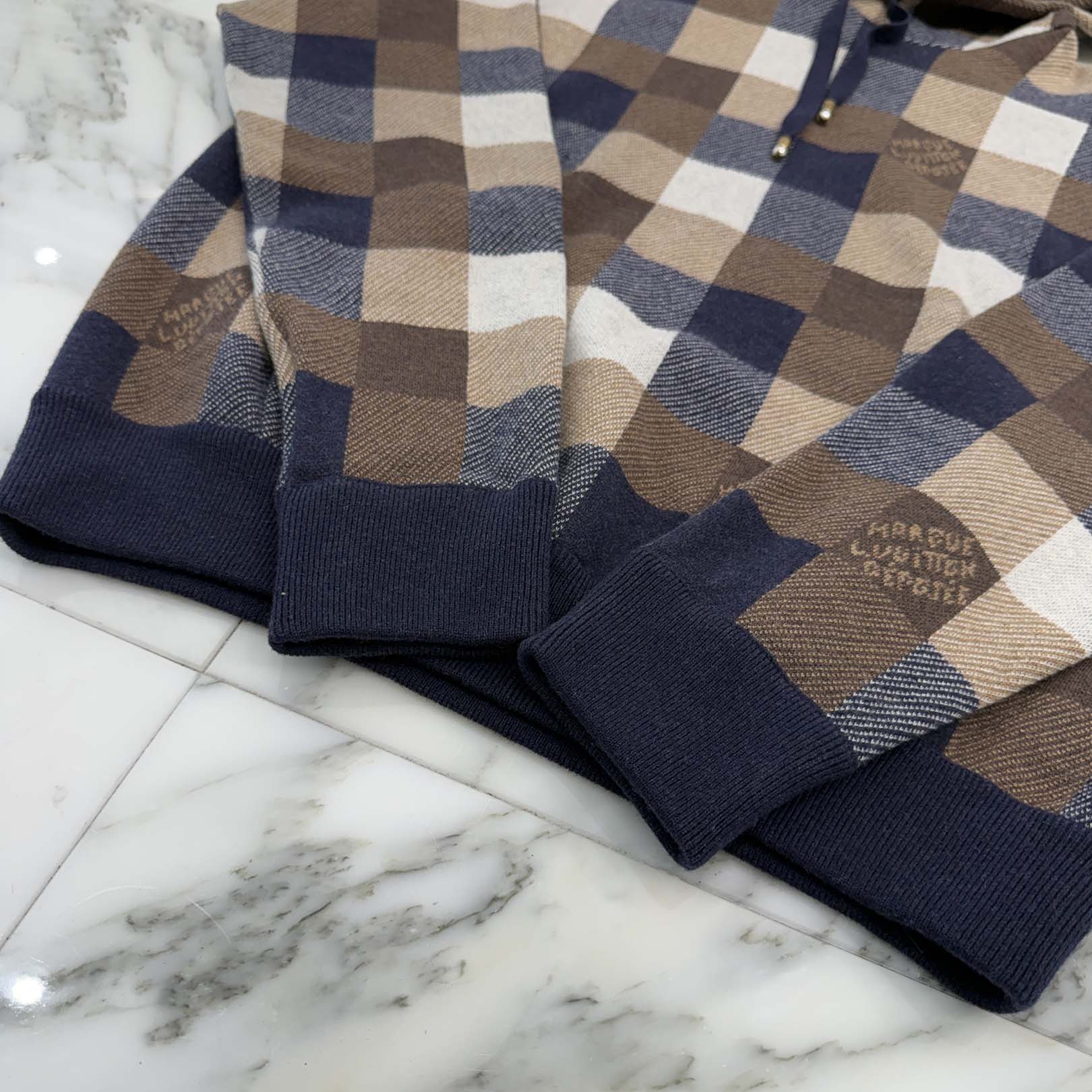 LOUIS VUITTON 2024AW Damier Cashmere Wool Blend Pullover Hoodie HRN78W Size S ルイヴィトン ダミエ カシミヤ ウールブレンドプルオーバーフーディ サイズS