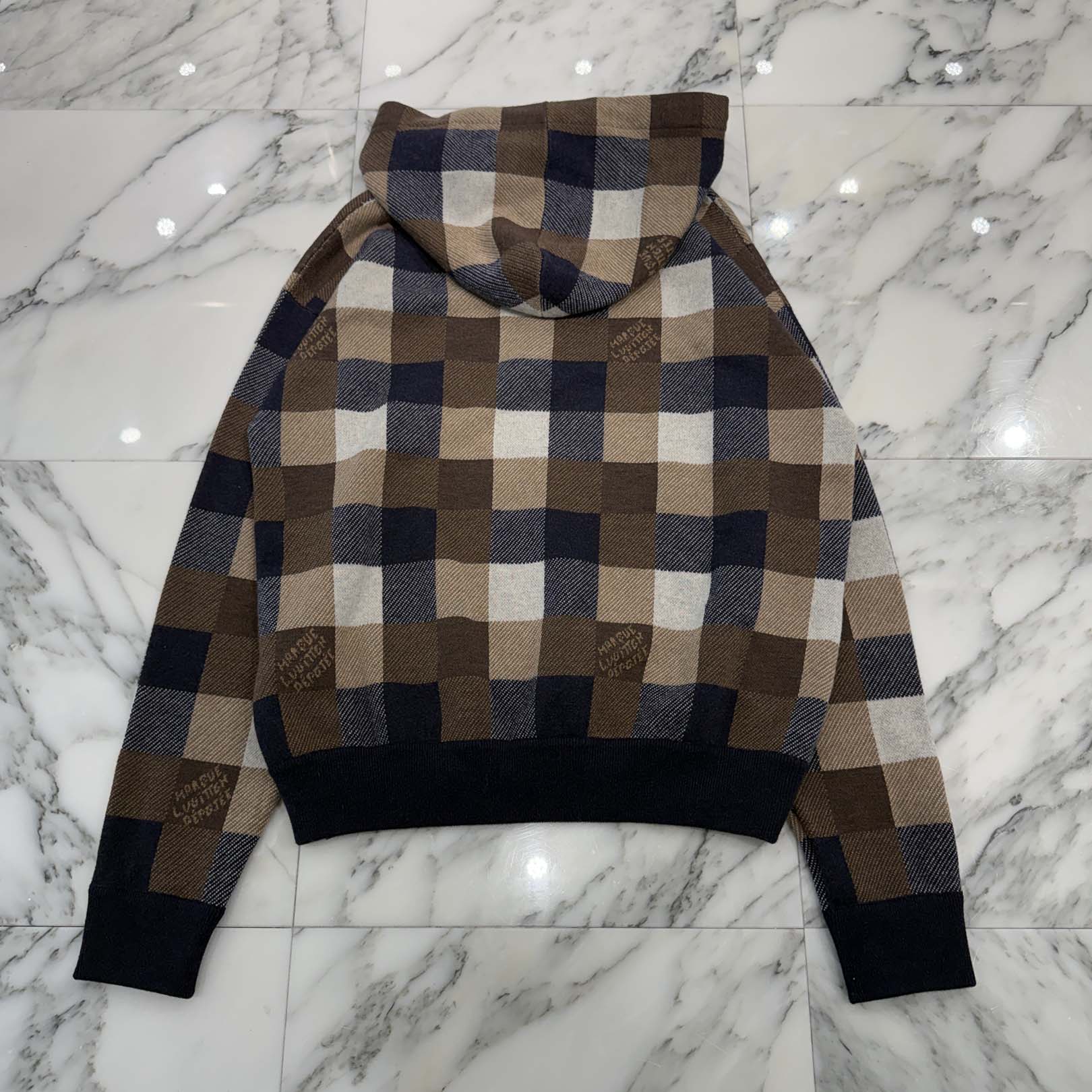 LOUIS VUITTON 2024AW Damier Cashmere Wool Blend Pullover Hoodie HRN78W Size S ルイヴィトン ダミエ カシミヤ ウールブレンドプルオーバーフーディ サイズS