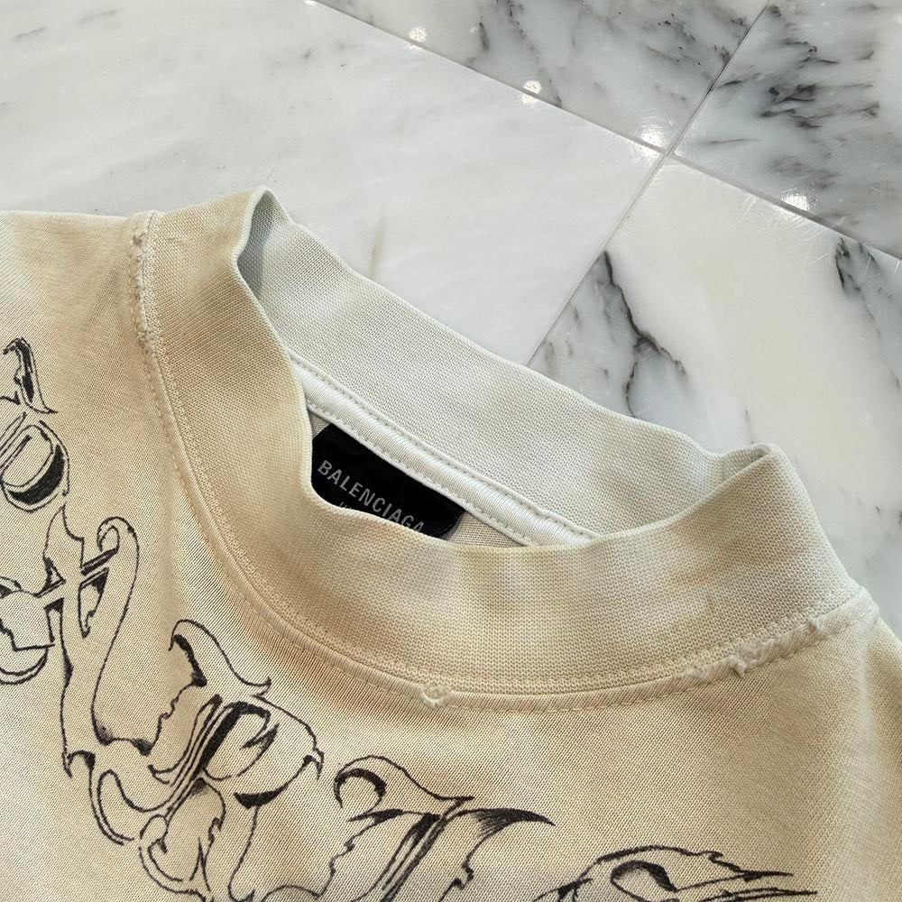 BALENCIAGA 2024SS Tattoo Distressed Graphic Long Sleeve Tee 790365