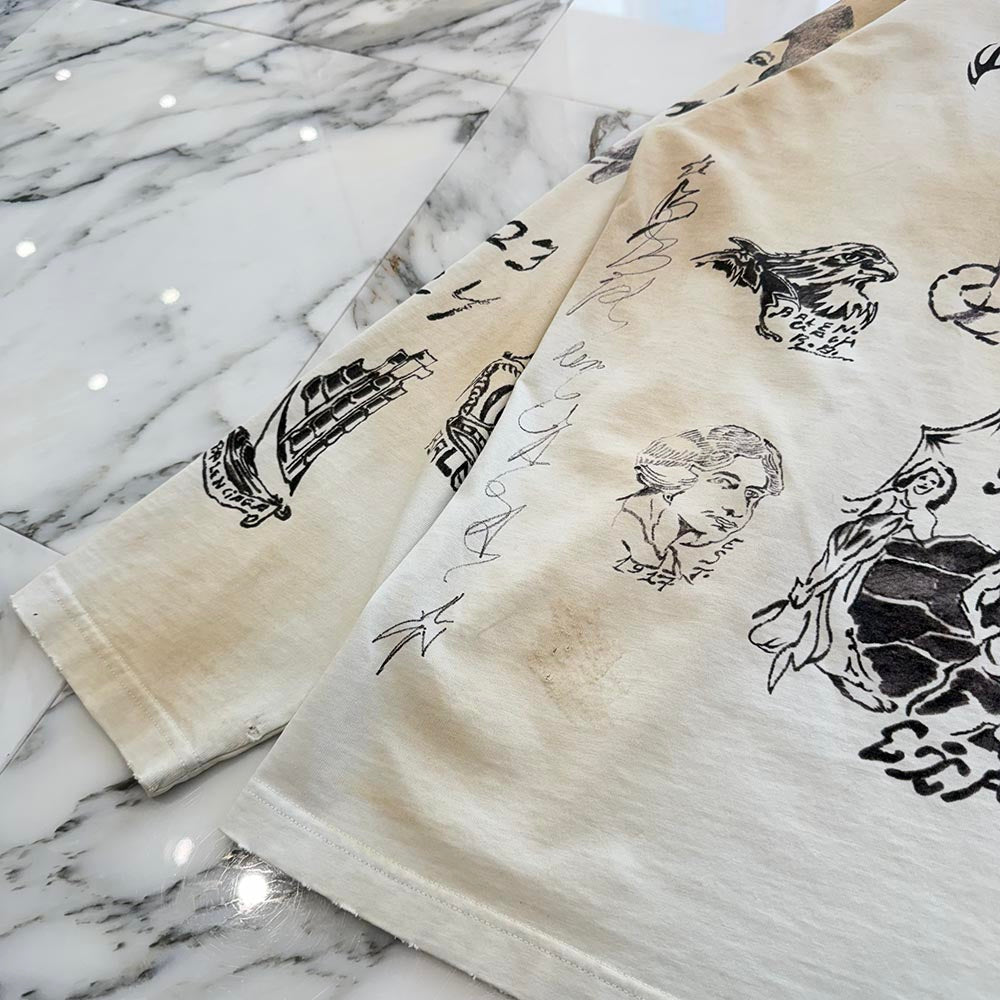 BALENCIAGA 2024SS Tattoo Distressed Graphic Long Sleeve Tee 790365 TQVR1 Size L バレンシアガ タトゥー ディストレス グラフィックロングスリーブTシャツ サイズL