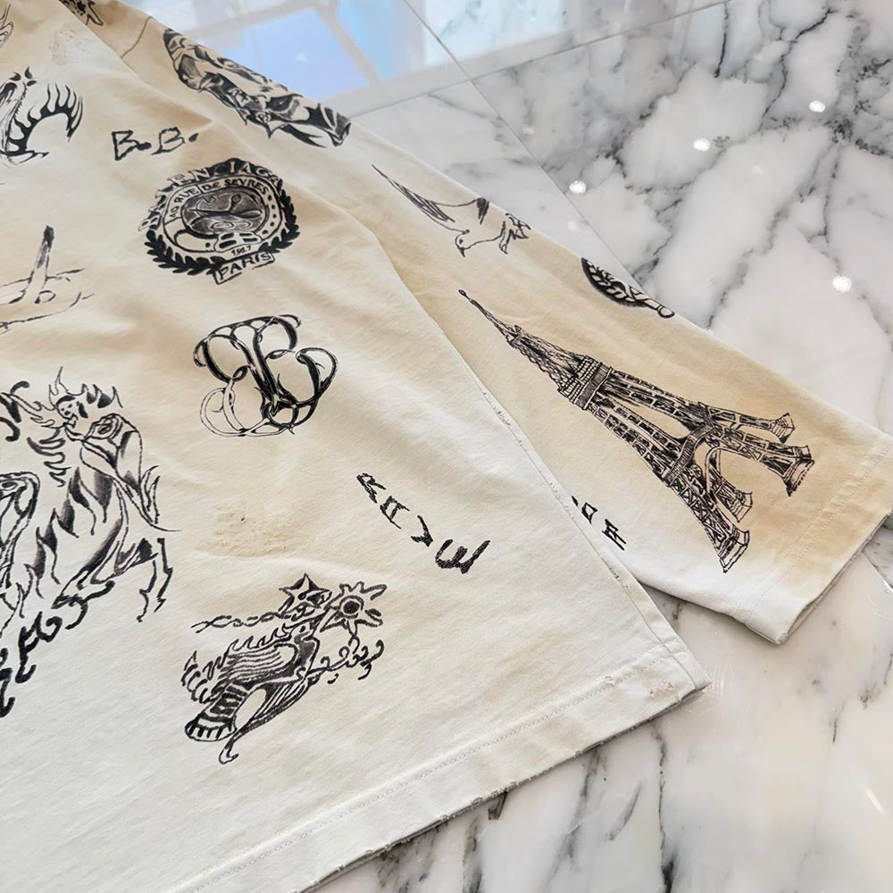 BALENCIAGA 2024SS Tattoo Distressed Graphic Long Sleeve Tee 790365 TQVR1 Size L バレンシアガ タトゥー ディストレス グラフィックロングスリーブTシャツ サイズL