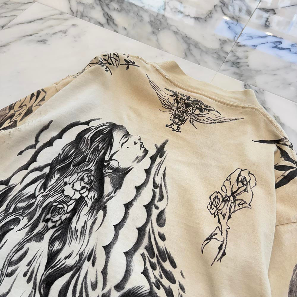 BALENCIAGA 2024SS Tattoo Distressed Graphic Long Sleeve Tee 790365
