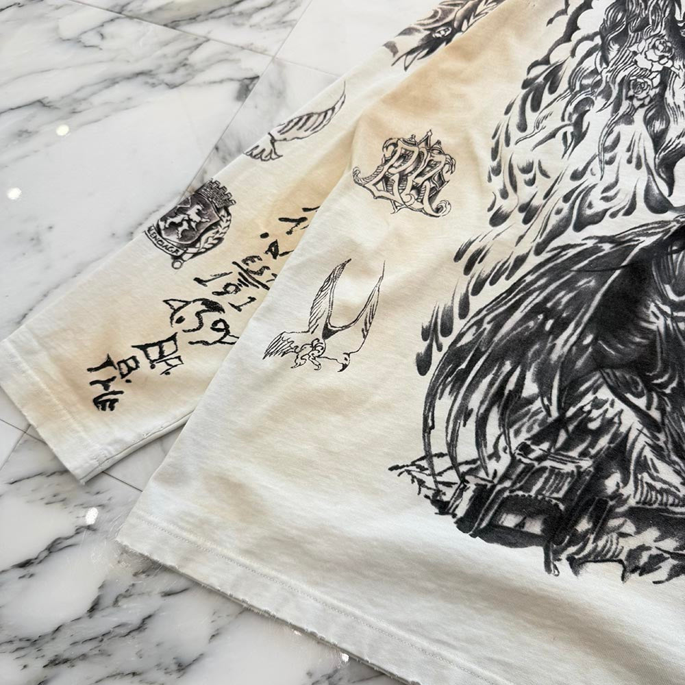 BALENCIAGA 2024SS Tattoo Distressed Graphic Long Sleeve Tee 790365 TQVR1 Size L バレンシアガ タトゥー ディストレス グラフィックロングスリーブTシャツ サイズL