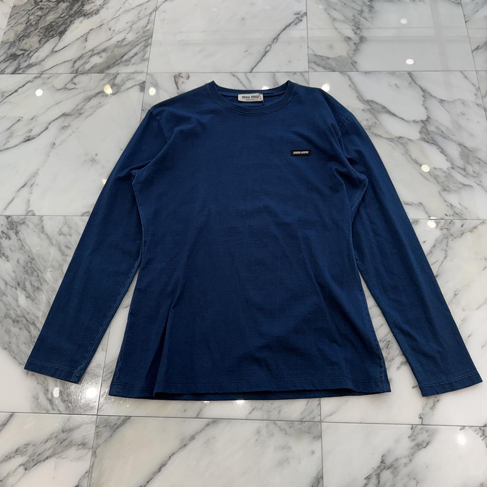 MIU MIU 2024SS Logo Patch Long Sleeve Tee MJE15 S000 15AW Size XL ミュウミュウ ロゴパッチ ロングスリーブ Tシャツ サイズXL