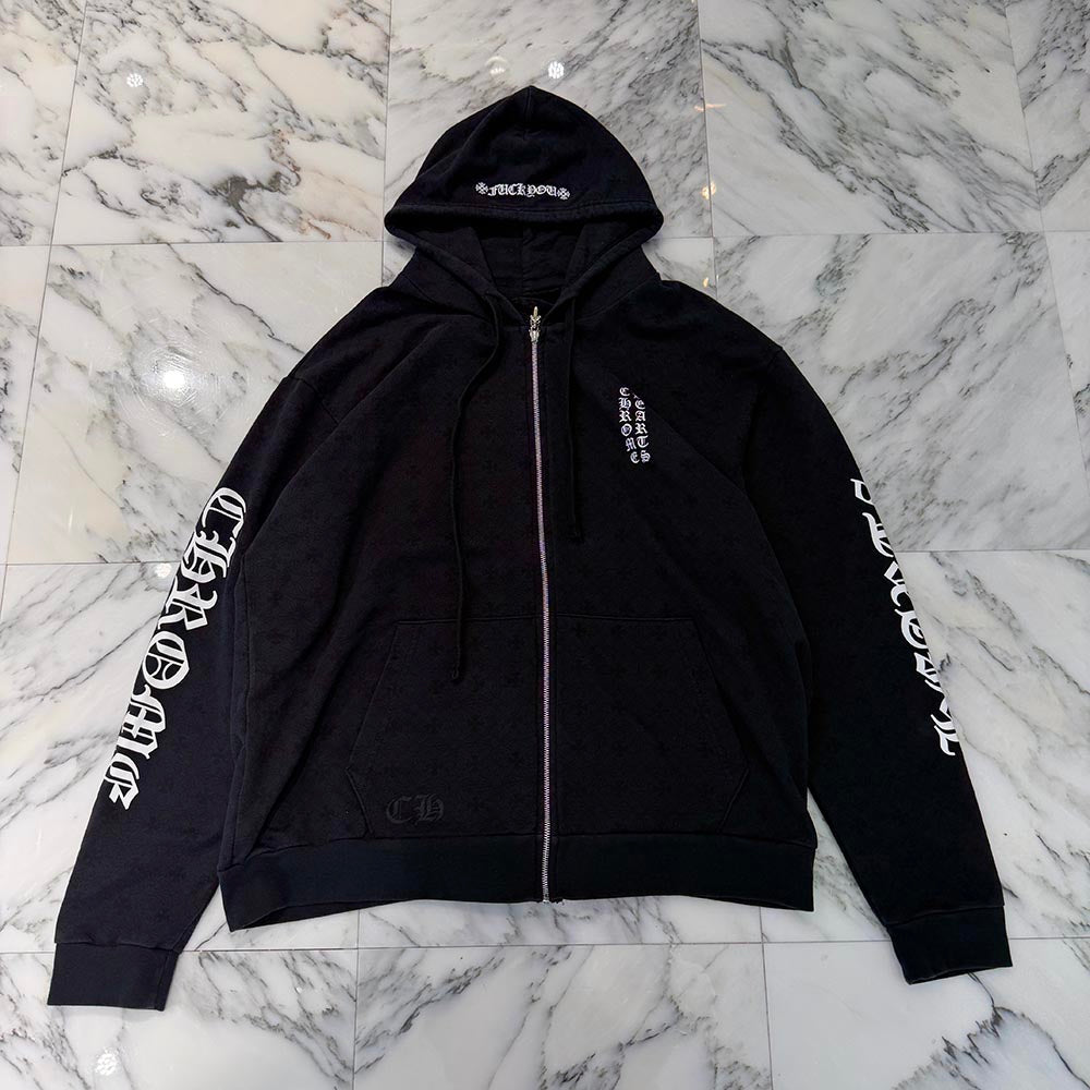 CHROME HEARTS Vertical Logo CH Plus Zip Up Hoodie Size XL クロムハーツ ヴァーティカルロゴ CHプラス総柄 ジップアップフーディ サイズXL