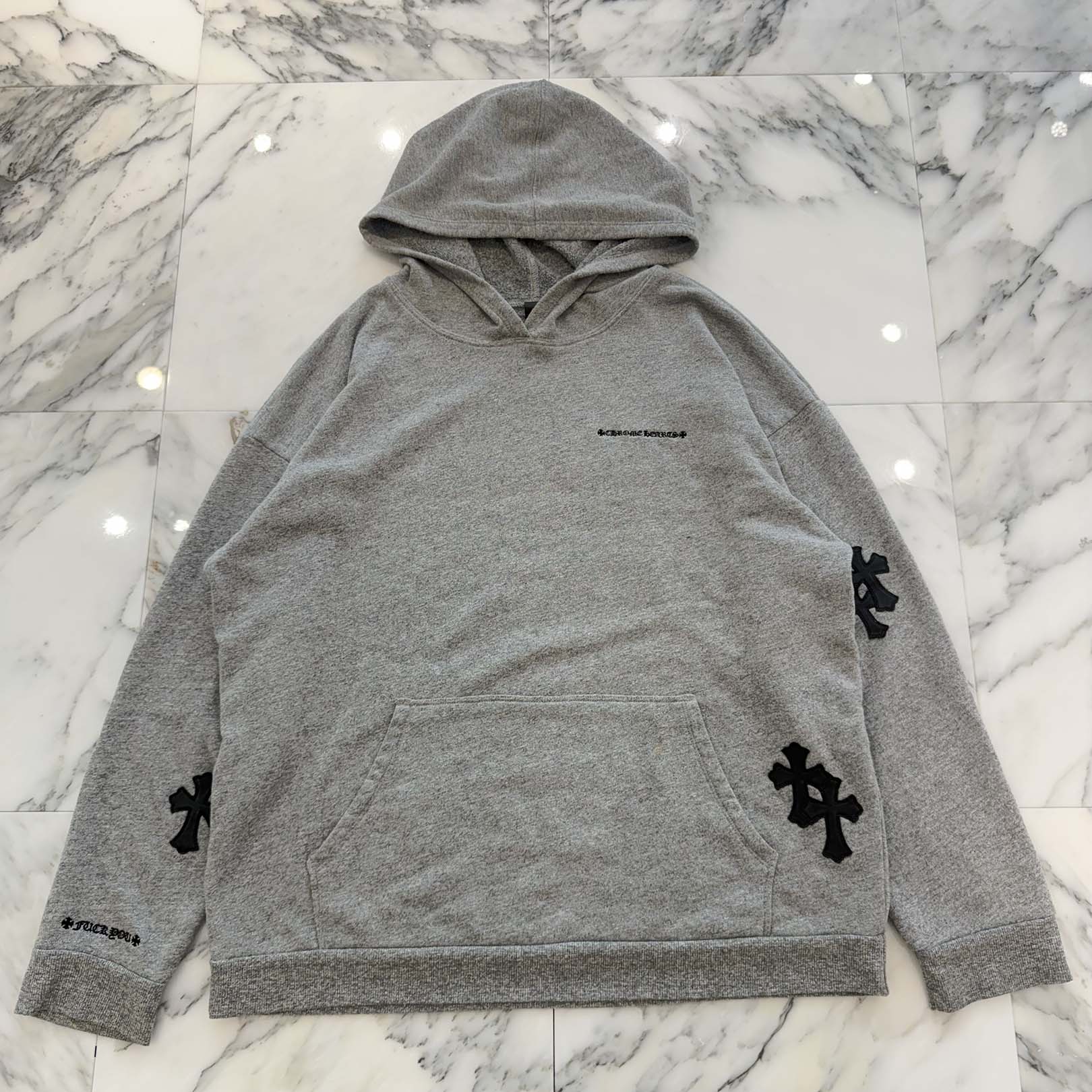 CHROME HEARTS Y NOT Cemetery Cross Leather Patch Pullover Hoodie Size M クロムハーツ ワイノット セメタリークロスレザーパッチ プルオーバーフーディ サイズM