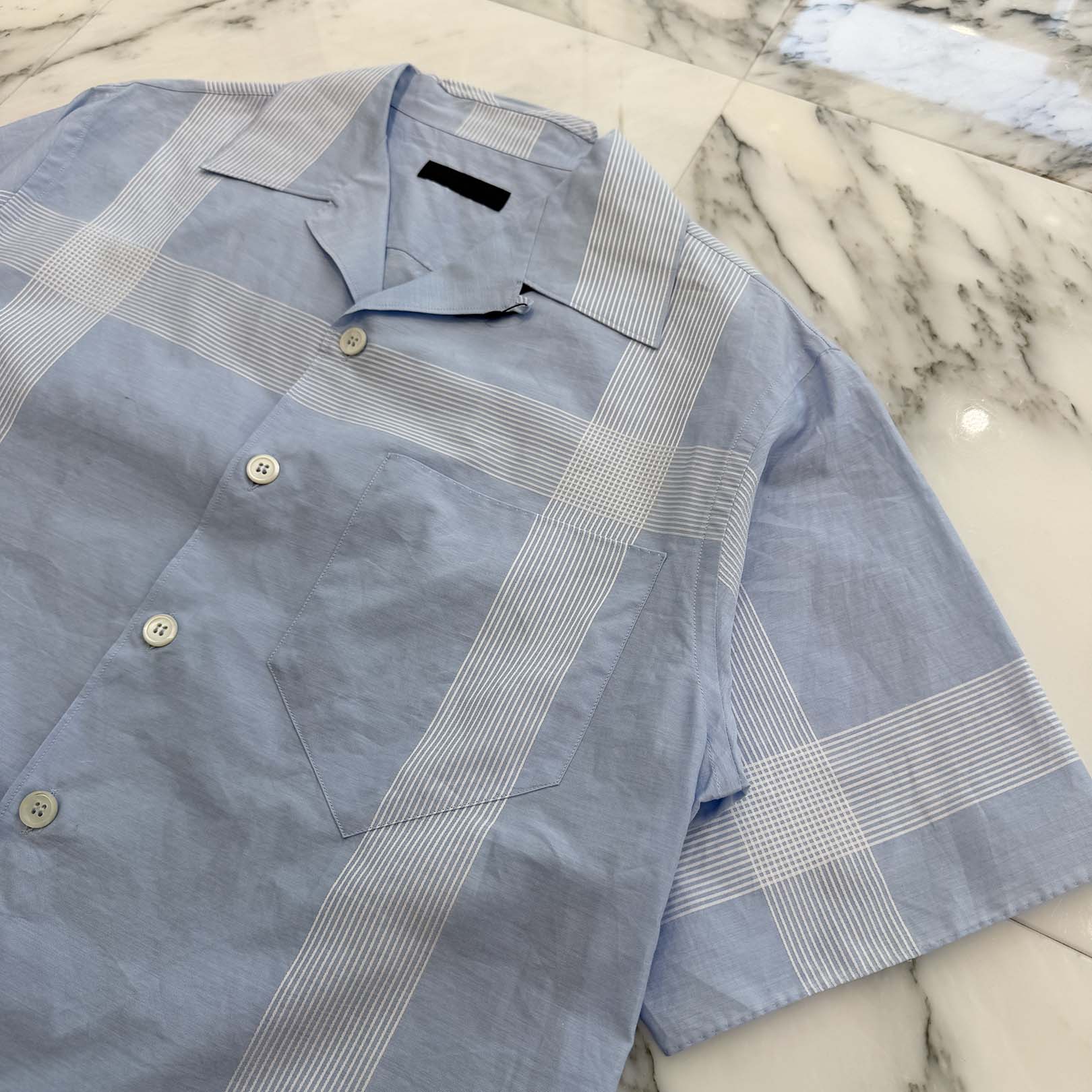 PRADA 2024SS Border Line Short Sleeve Shirt UCS510 S000 15KE Size S プラダ ボーダーライン ショートスリーブシャツ サイズS