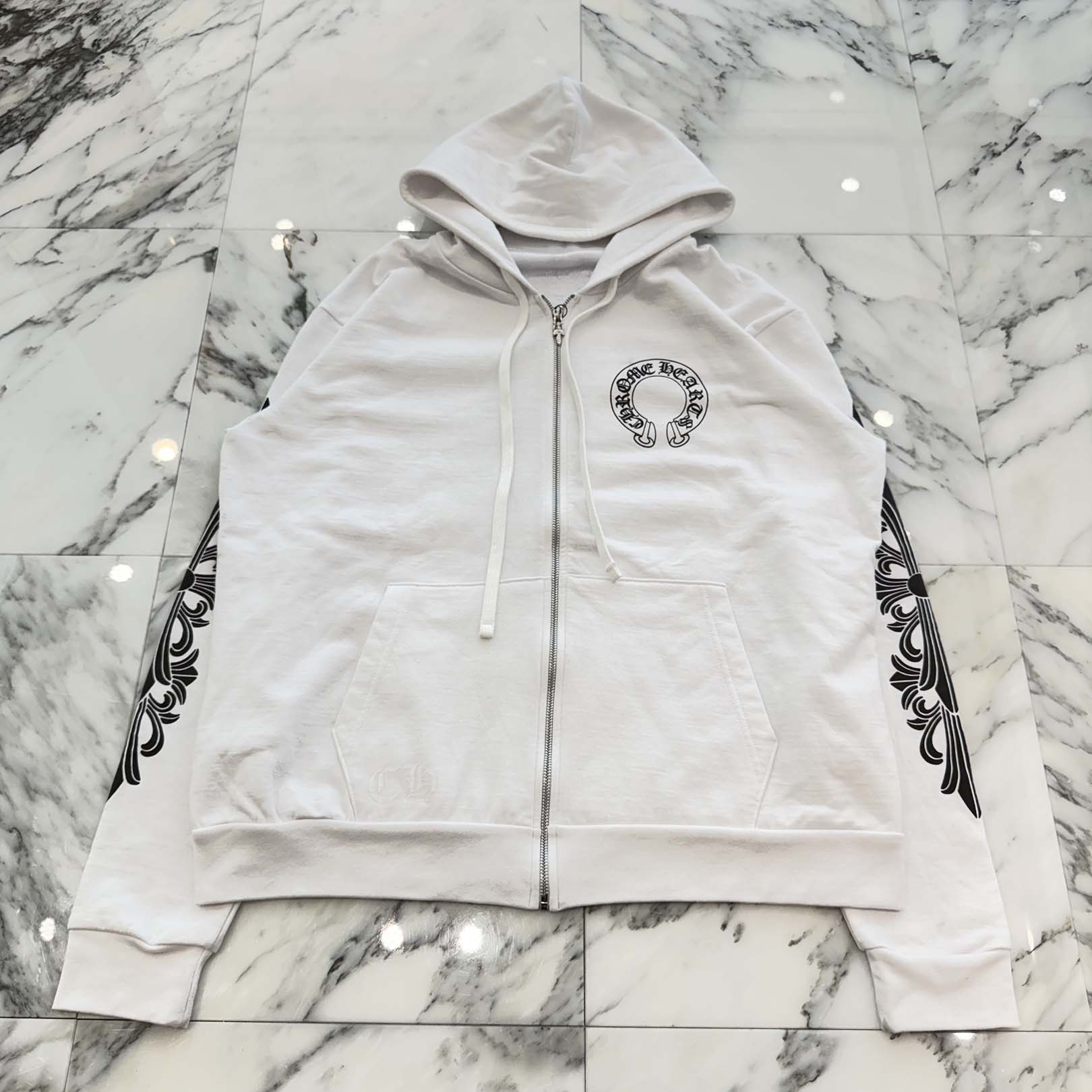 CHROME HEARTS Floral Cross Horseshoe Zip Up Hoodie Size L クロムハーツ フローラルクロス ホースシュー ジップアップフーディ サイズL
