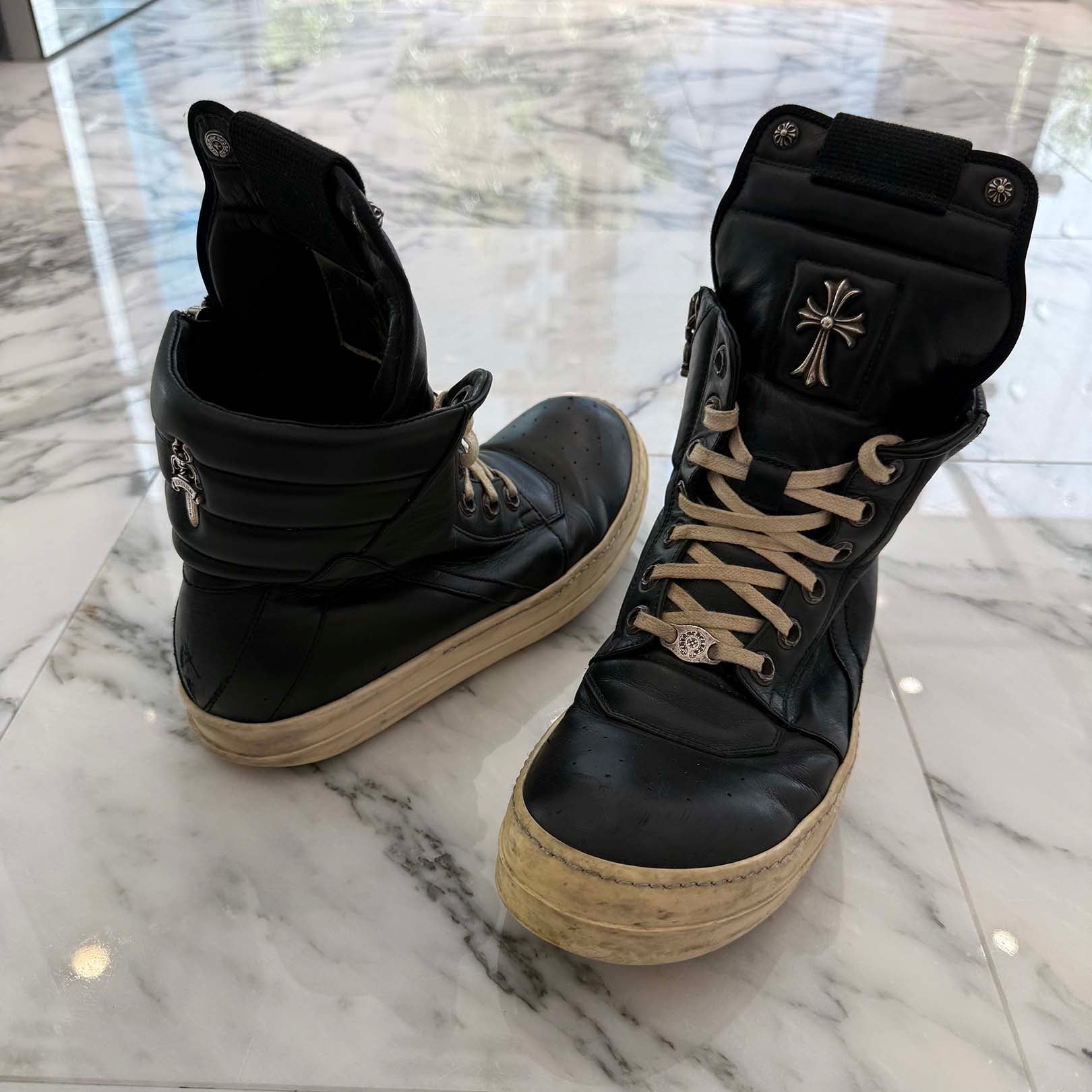 CHROME HEARTS × Rick Owens Geobasket Leather Sneakers Size 42 (約26.5cm) クロムハーツ×リックオーエンス ジオバスケット レザースニーカー サイズ42 (約26.5cm)