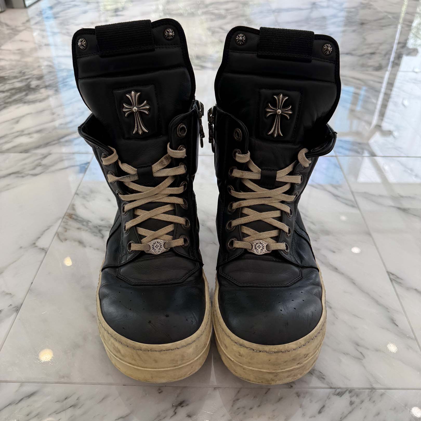 CHROME HEARTS × Rick Owens Geobasket Leather Sneakers Size 42 (約26.5cm) クロムハーツ×リックオーエンス ジオバスケット レザースニーカー サイズ42 (約26.5cm)