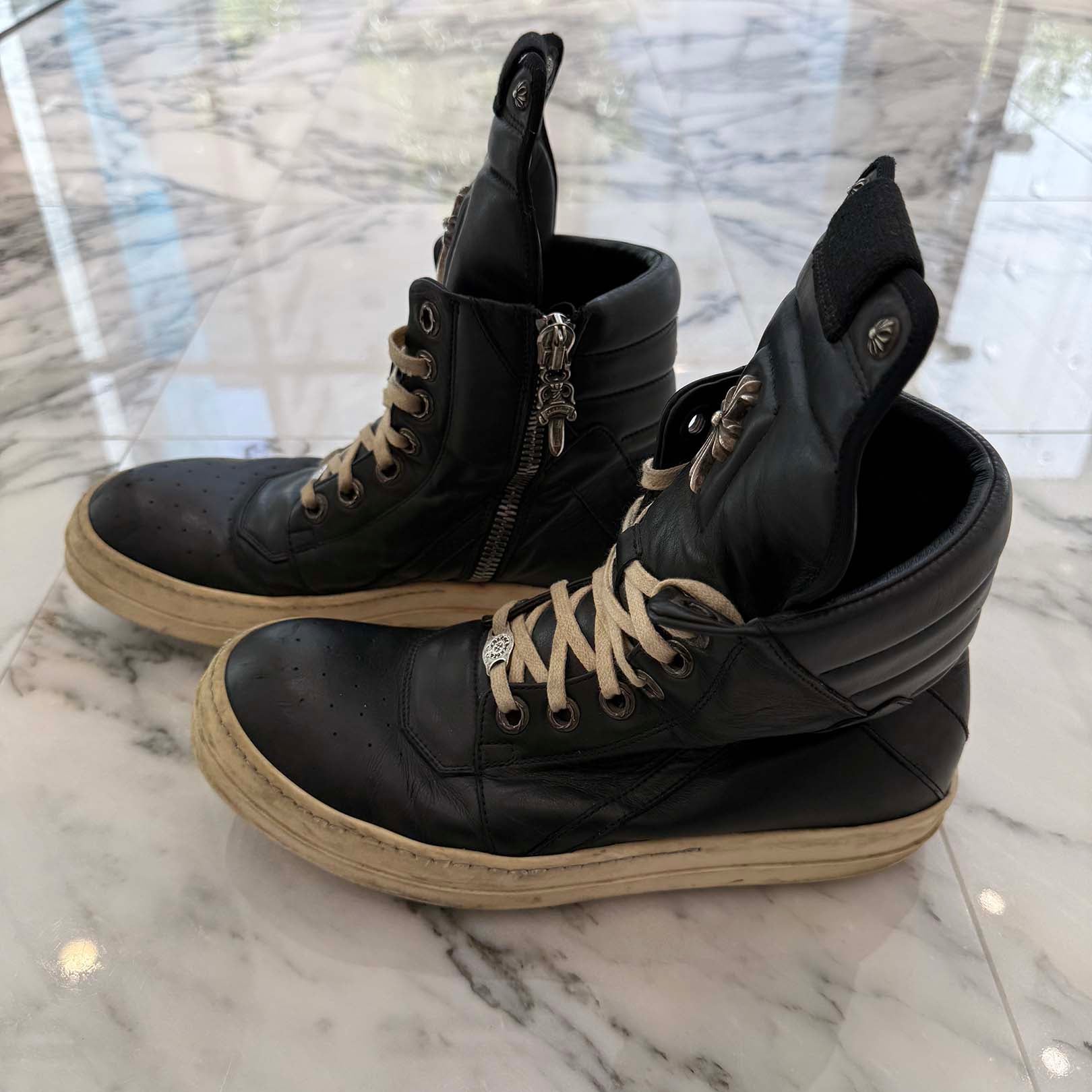 CHROME HEARTS × Rick Owens Geobasket Leather Sneakers Size 42 (約26.5cm) クロムハーツ×リックオーエンス ジオバスケット レザースニーカー サイズ42 (約26.5cm)