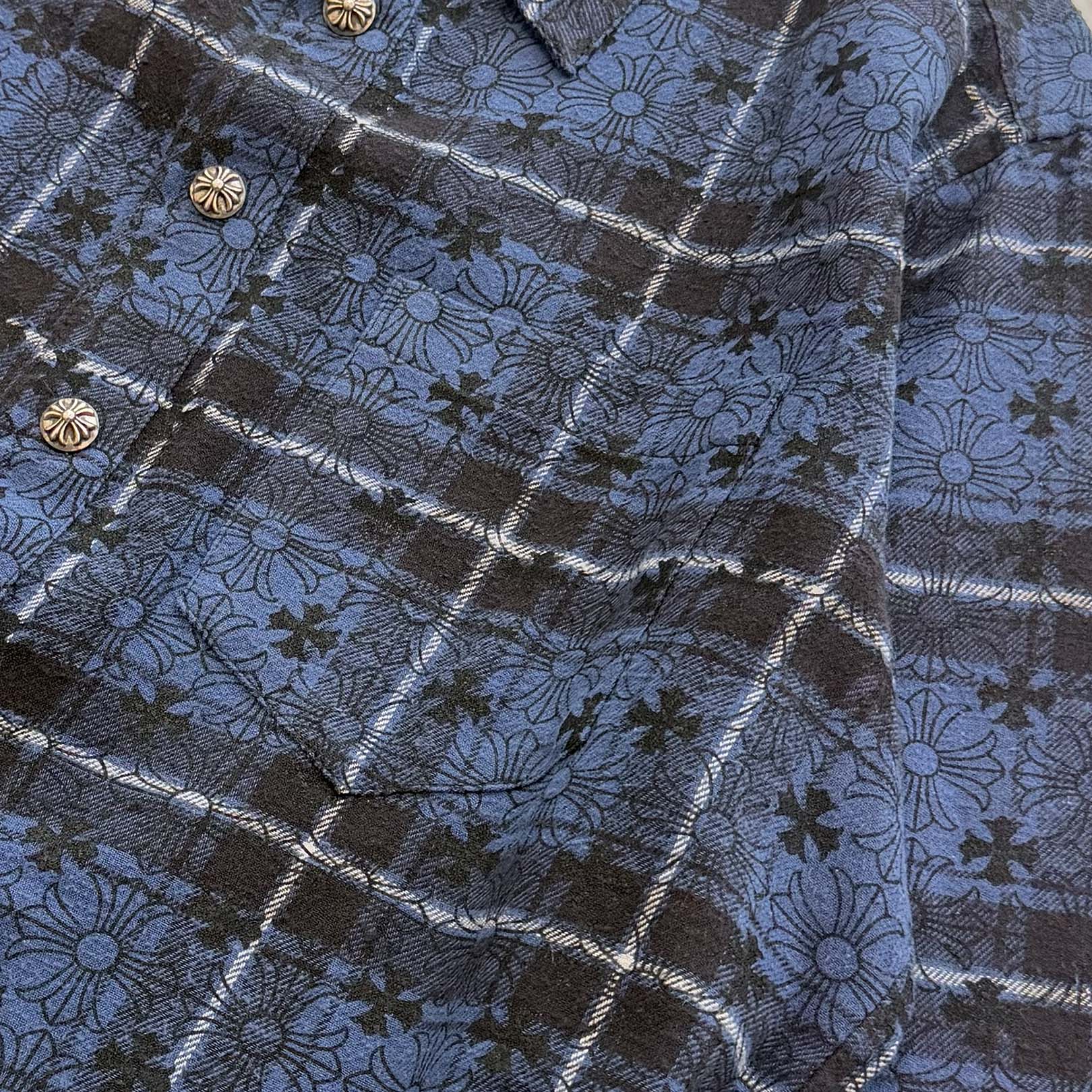 CHROME HEARTS Loose Ends Cross Leather Patch Check Shirt Size XXL クロムハーツ ルーズエンド クロスレザーパッチ チェック シャツ サイズXXL