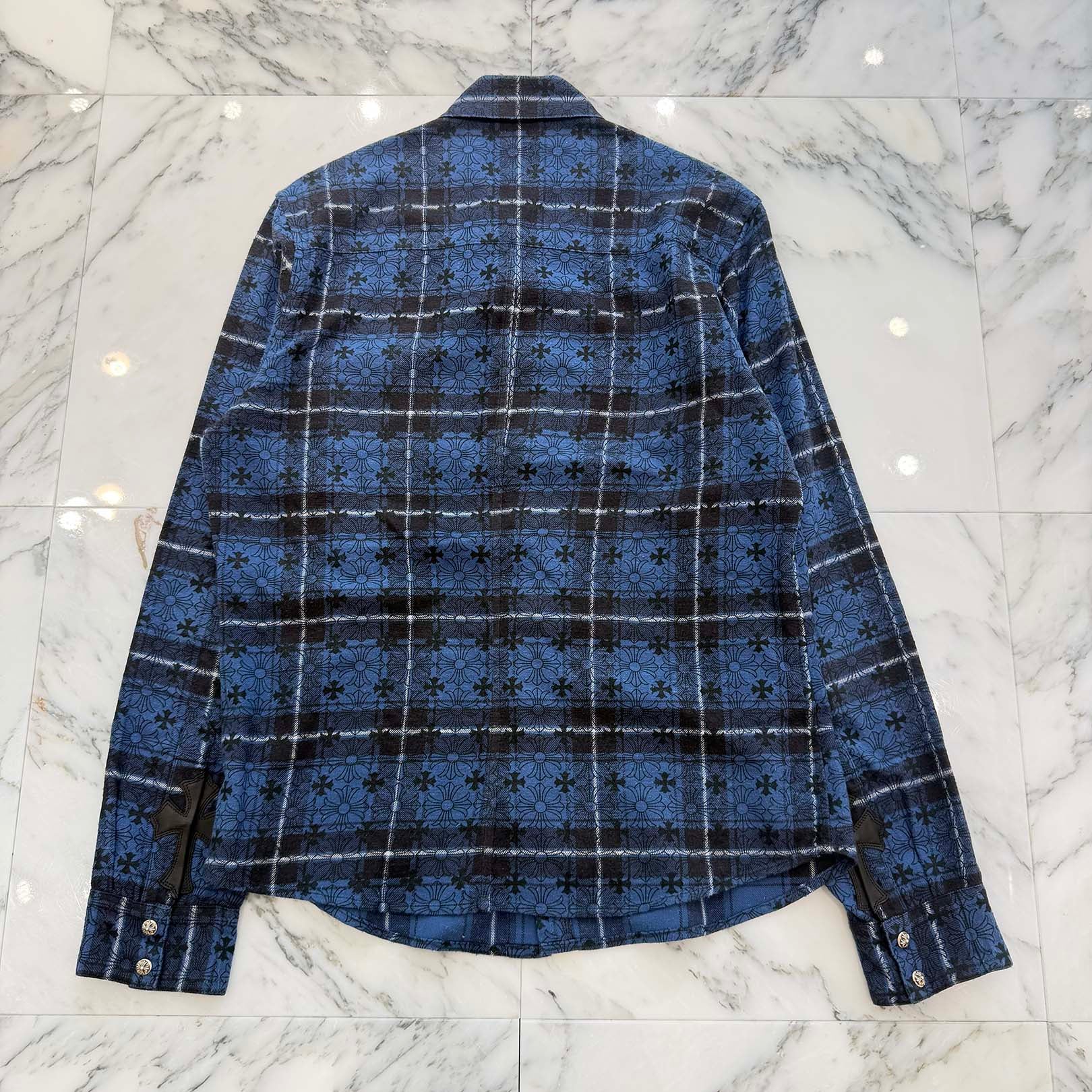 CHROME HEARTS Loose Ends Cross Leather Patch Check Shirt Size XXL クロムハーツ ルーズエンド クロスレザーパッチ チェック シャツ サイズXXL