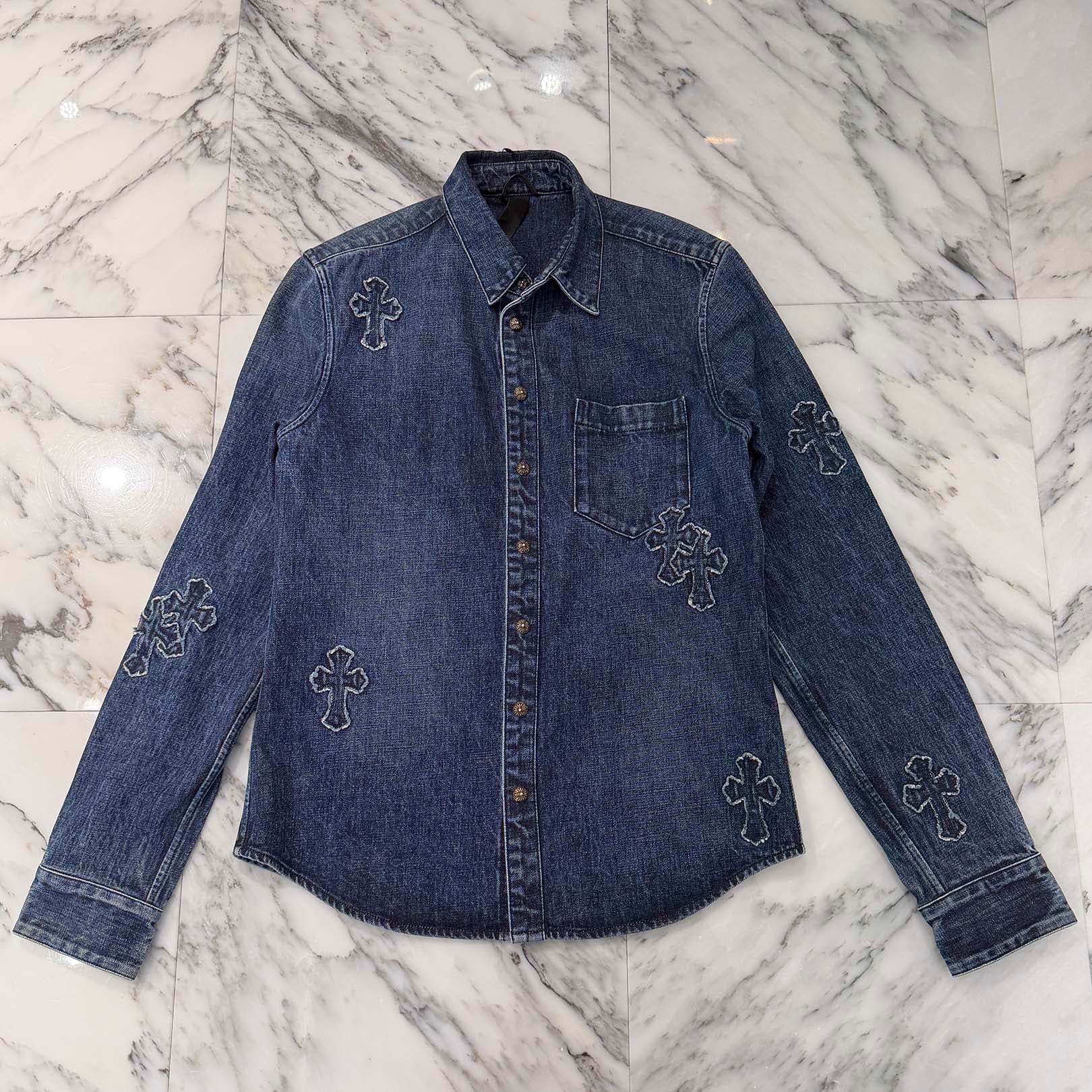 CHROME HEARTS YNOT Denim Cross Patch Shirt Jacket Size M クロムハーツ ワイノット デニムクロスパッチ シャツジャケット サイズM