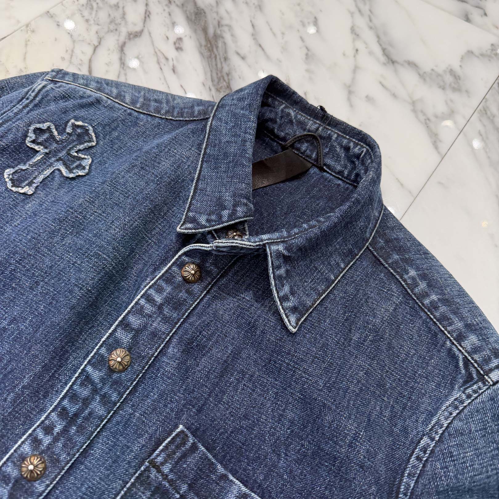 CHROME HEARTS YNOT Denim Cross Patch Shirt Jacket Size M クロムハーツ ワイノット デニムクロスパッチ シャツジャケット サイズM