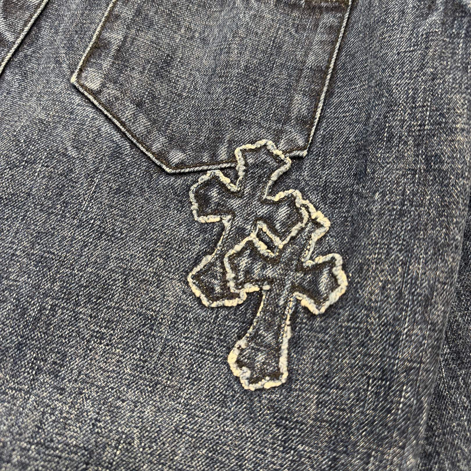 CHROME HEARTS YNOT Denim Cross Patch Shirt Jacket Size M クロムハーツ ワイノット デニムクロスパッチ シャツジャケット サイズM