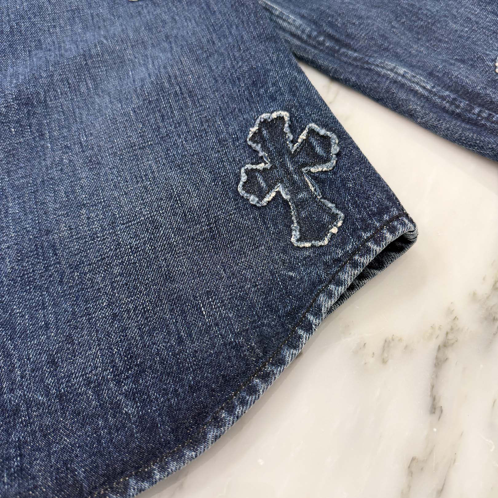 CHROME HEARTS YNOT Denim Cross Patch Shirt Jacket Size M クロムハーツ ワイノット デニムクロスパッチ シャツジャケット サイズM