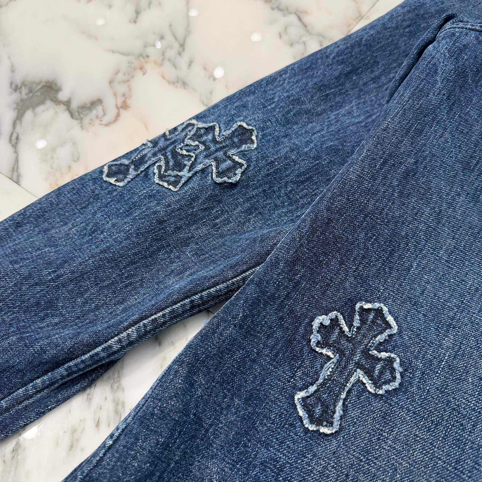 CHROME HEARTS YNOT Denim Cross Patch Shirt Jacket Size M クロムハーツ ワイノット デニムクロスパッチ シャツジャケット サイズM