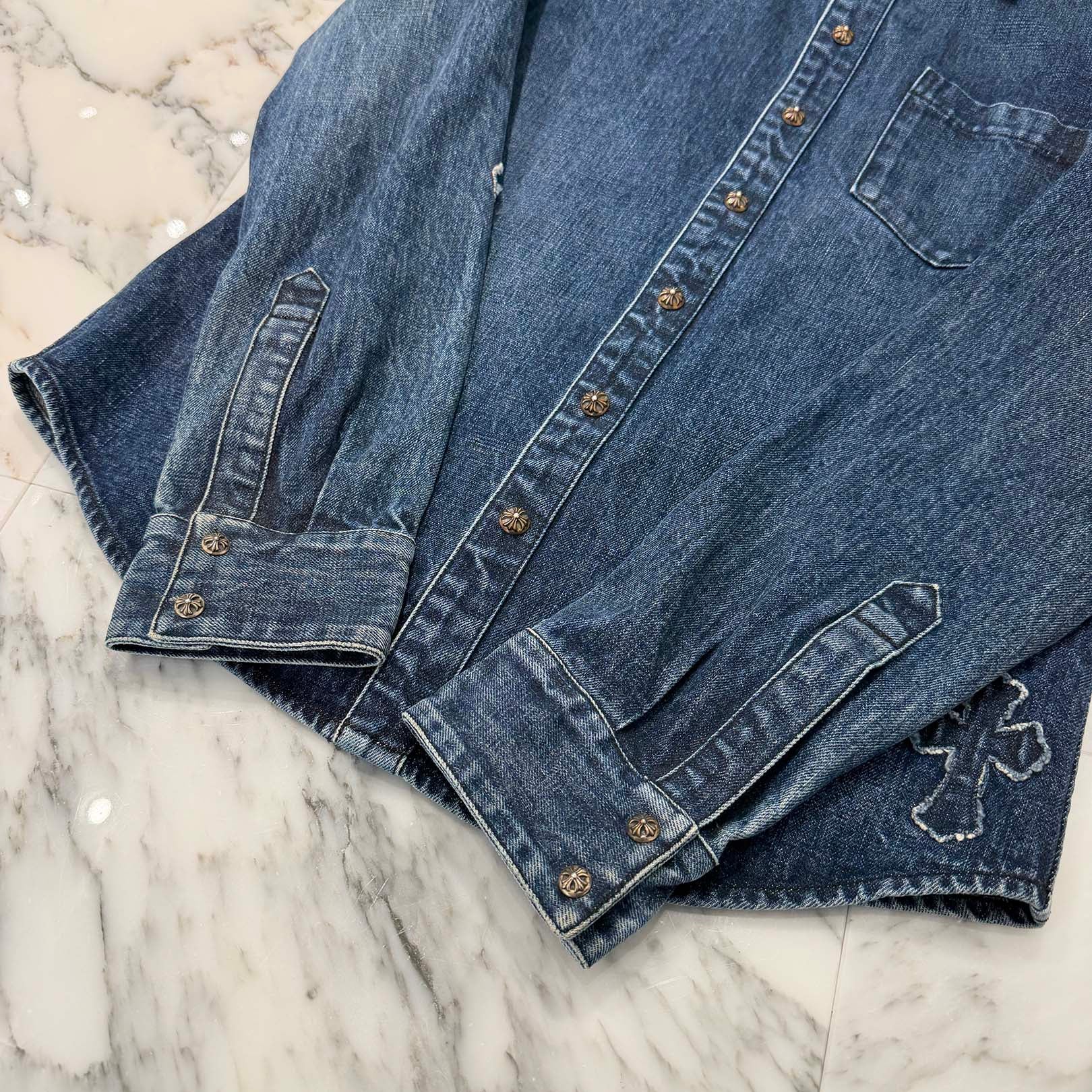 CHROME HEARTS YNOT Denim Cross Patch Shirt Jacket Size M クロムハーツ ワイノット デニムクロスパッチ シャツジャケット サイズM