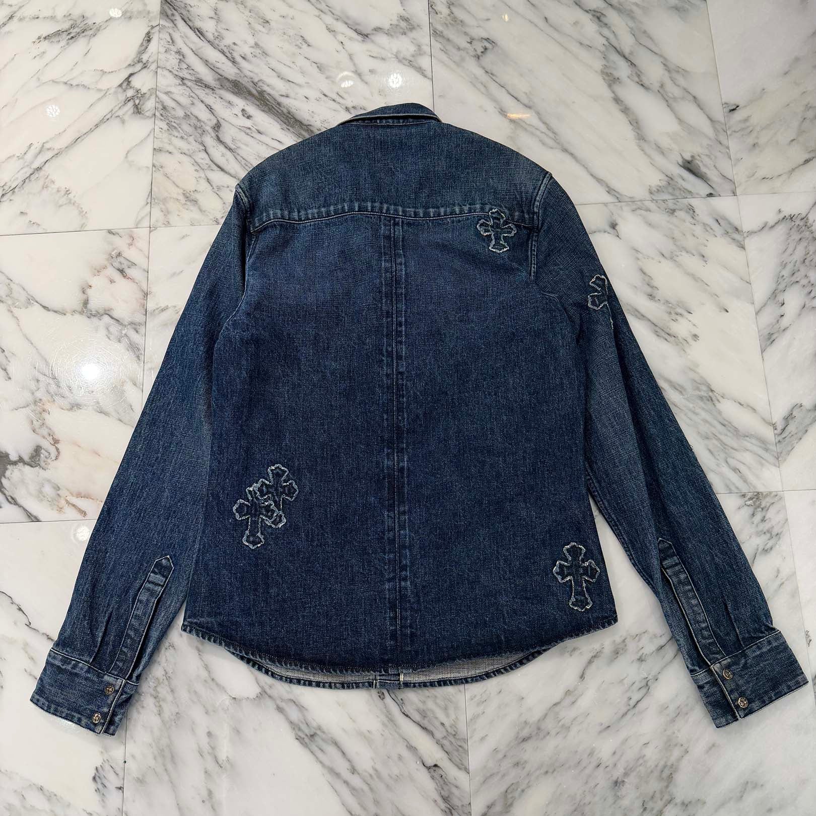 CHROME HEARTS YNOT Denim Cross Patch Shirt Jacket Size M クロムハーツ ワイノット デニムクロスパッチ シャツジャケット サイズM