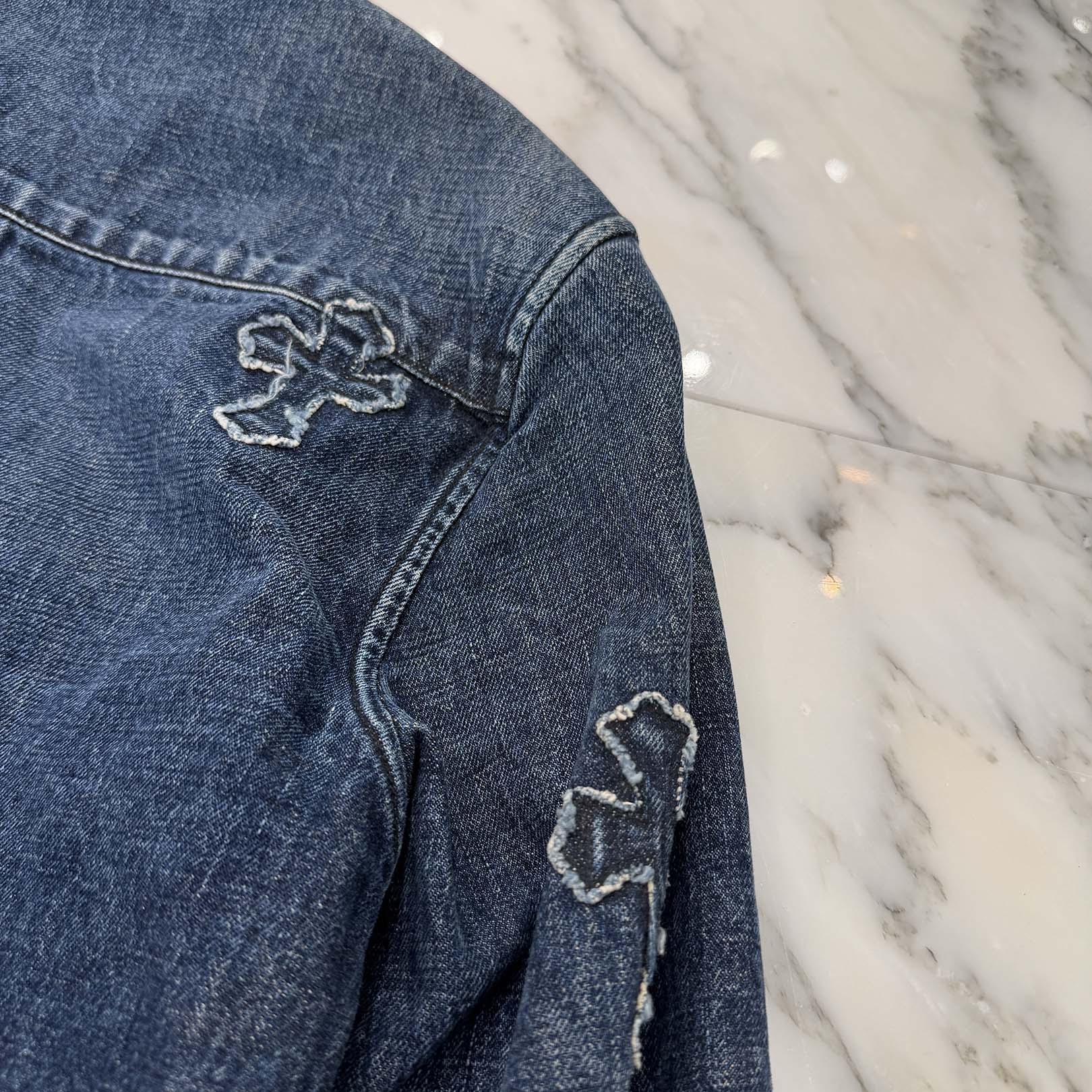 CHROME HEARTS YNOT Denim Cross Patch Shirt Jacket Size M クロムハーツ ワイノット デニムクロスパッチ シャツジャケット サイズM