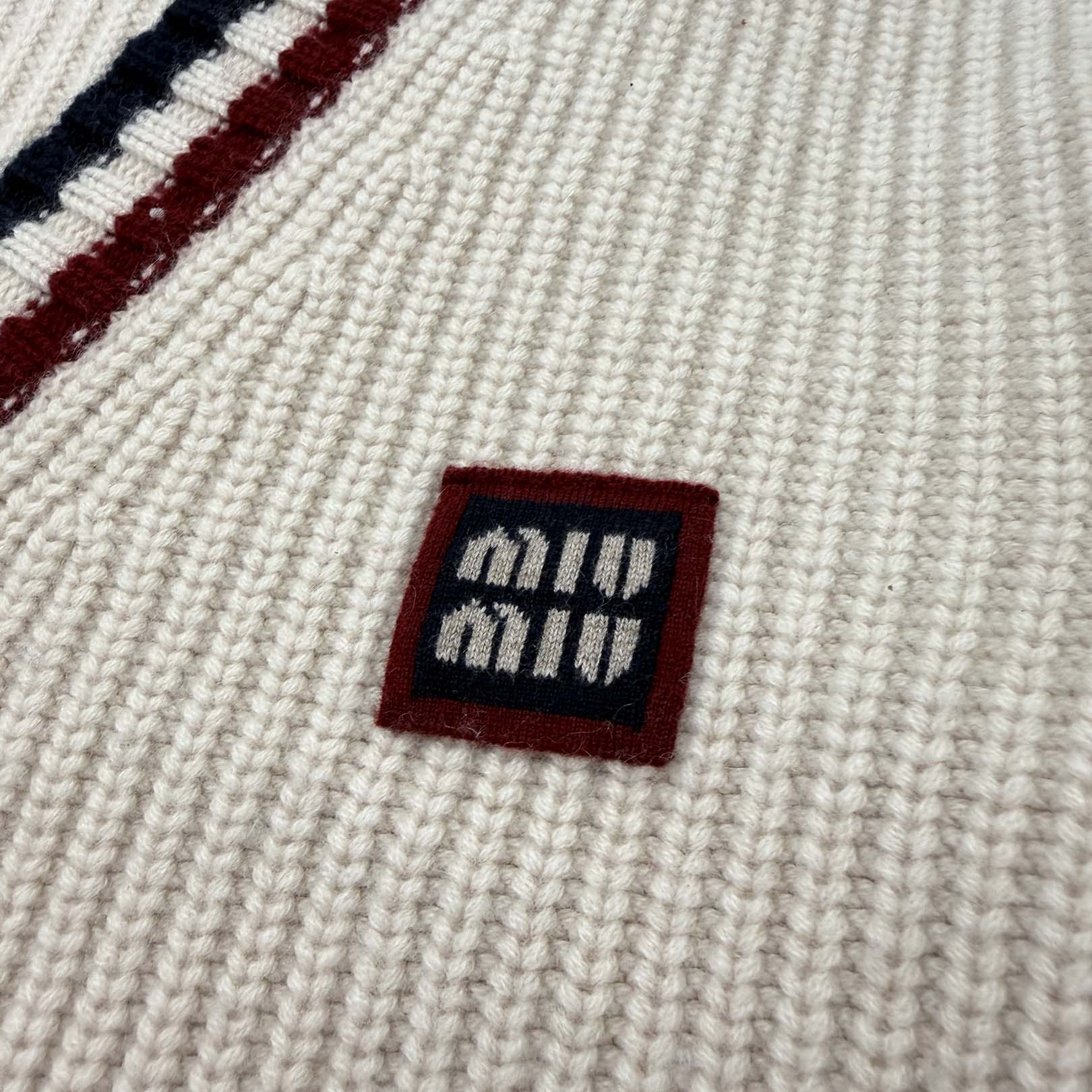 MIU MIU 2024AW Striped Detail Cashmere Cardigan MMF840 SOOO 138R Size 36 ミュウミュウ ストライプディテール カシミア カーディガン サイズ36