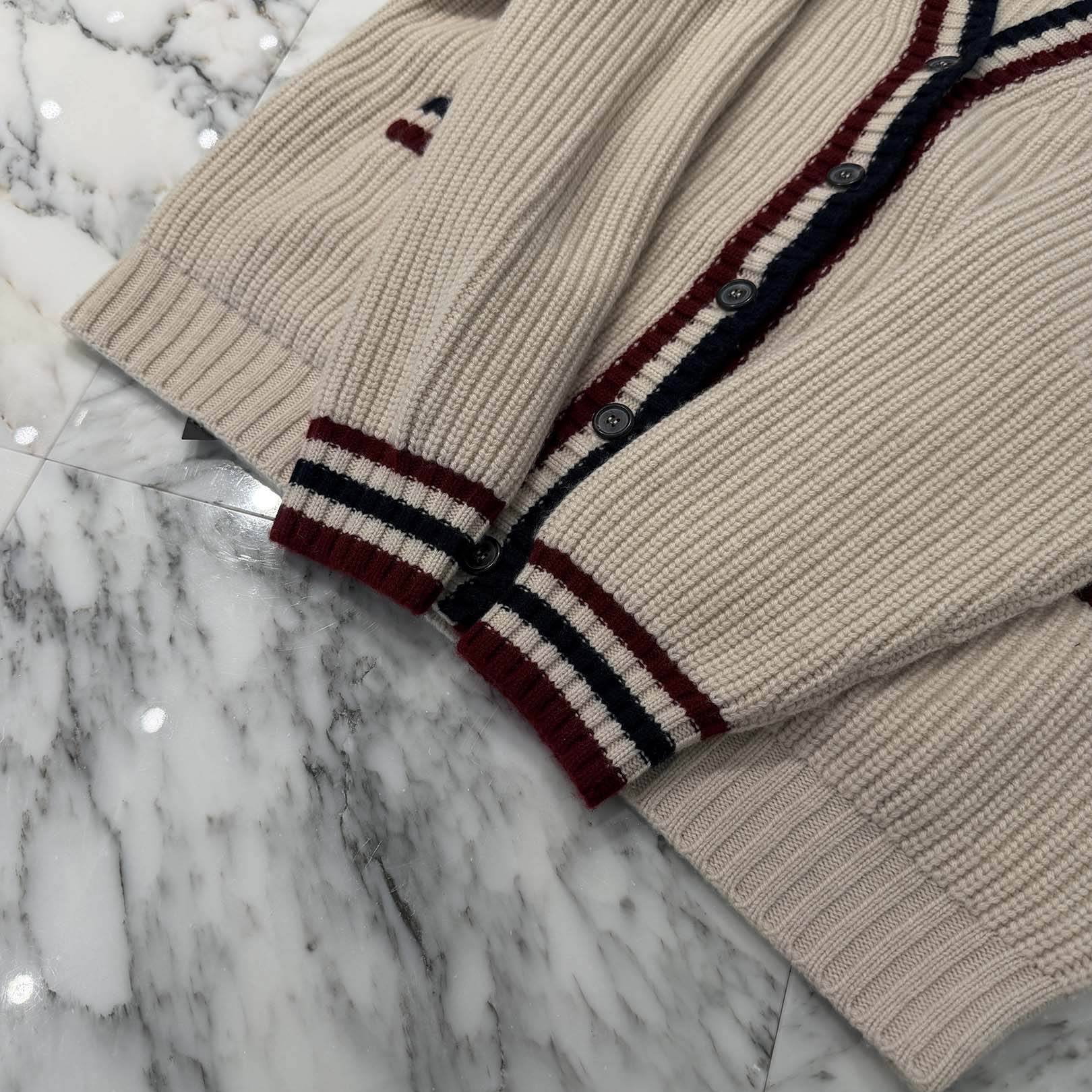 MIU MIU 2024AW Striped Detail Cashmere Cardigan MMF840 SOOO 138R Size 36 ミュウミュウ ストライプディテール カシミア カーディガン サイズ36
