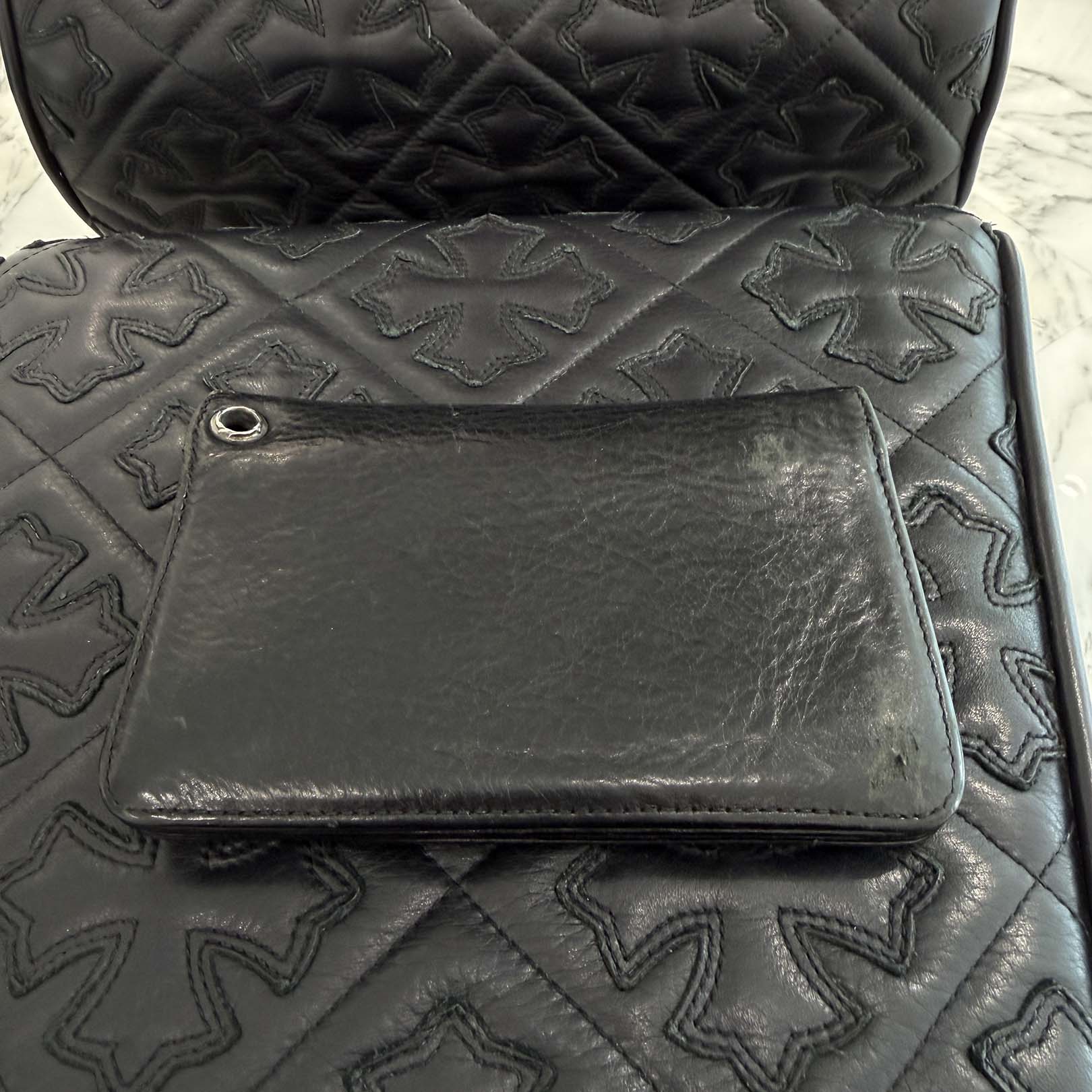 CHROME HEARTS 2 Zip Cross Ball Button Leather Wallet クロムハーツ 2ジップ クロスボールボタン レザーウォレット