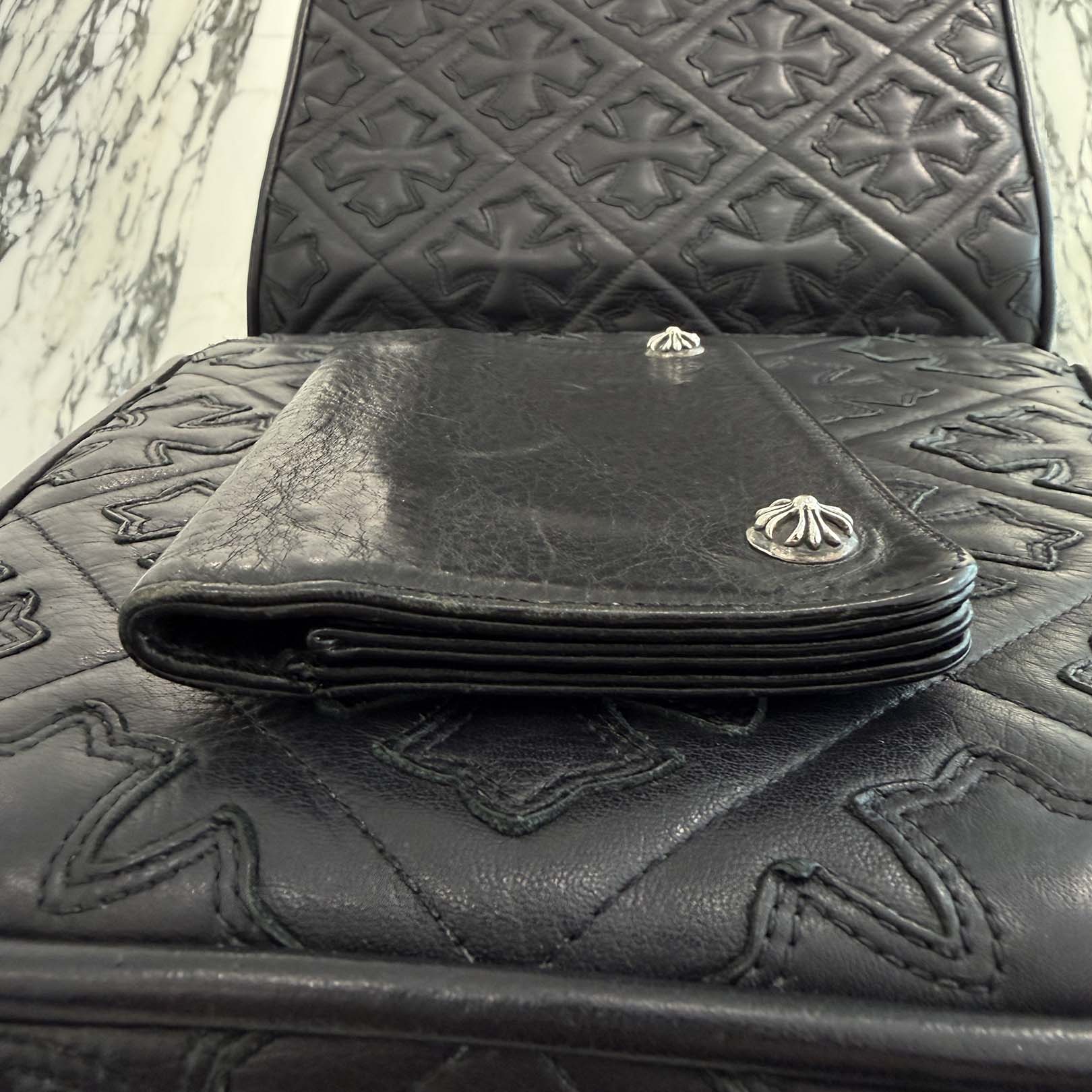 CHROME HEARTS 2 Zip Cross Ball Button Leather Wallet クロムハーツ