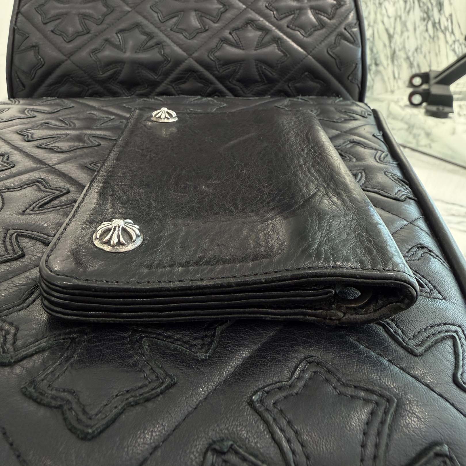 CHROME HEARTS 2 Zip Cross Ball Button Leather Wallet クロムハーツ 2ジップ クロスボールボタン レザーウォレット