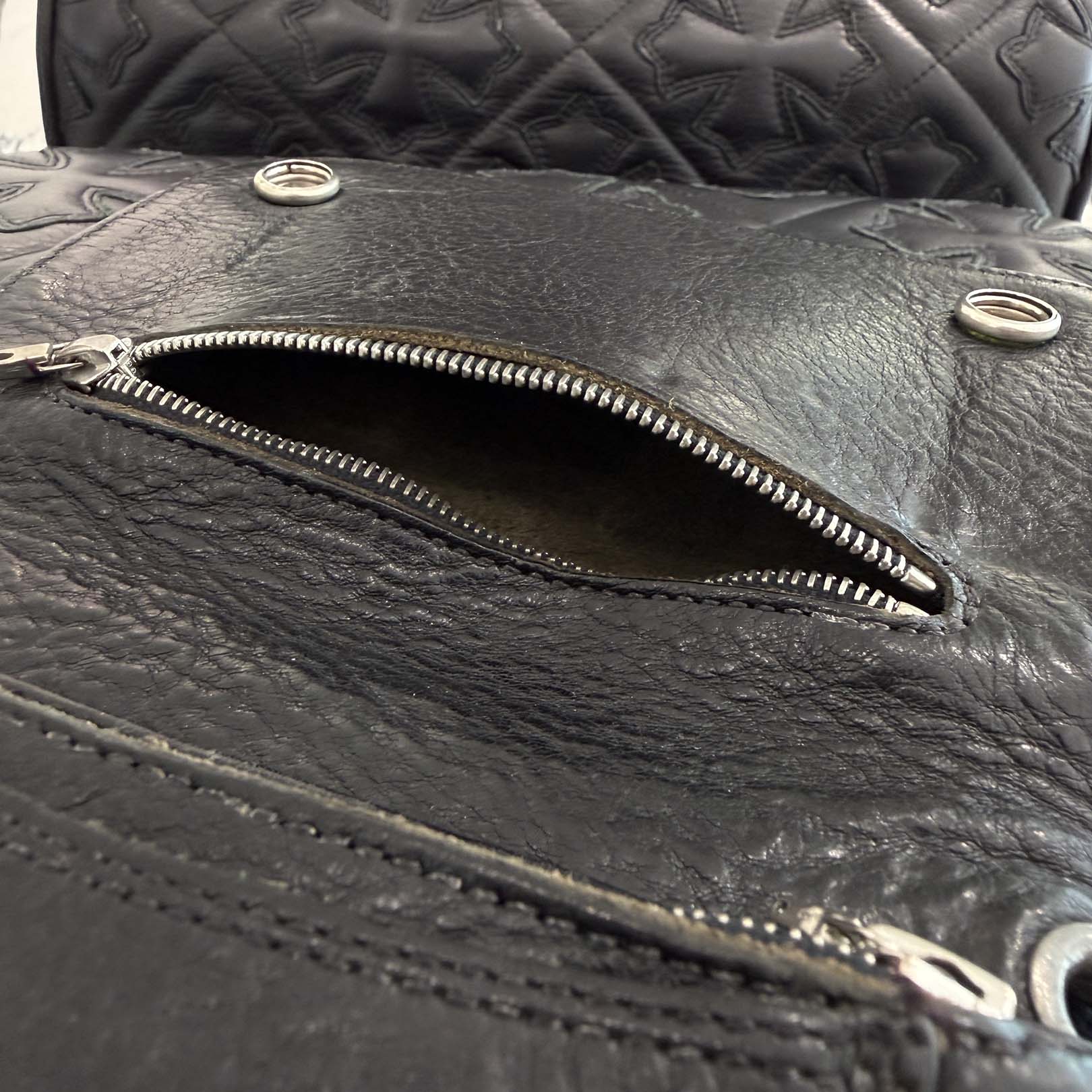 CHROME HEARTS 2 Zip Cross Ball Button Leather Wallet クロムハーツ 2ジップ クロスボールボタン レザーウォレット