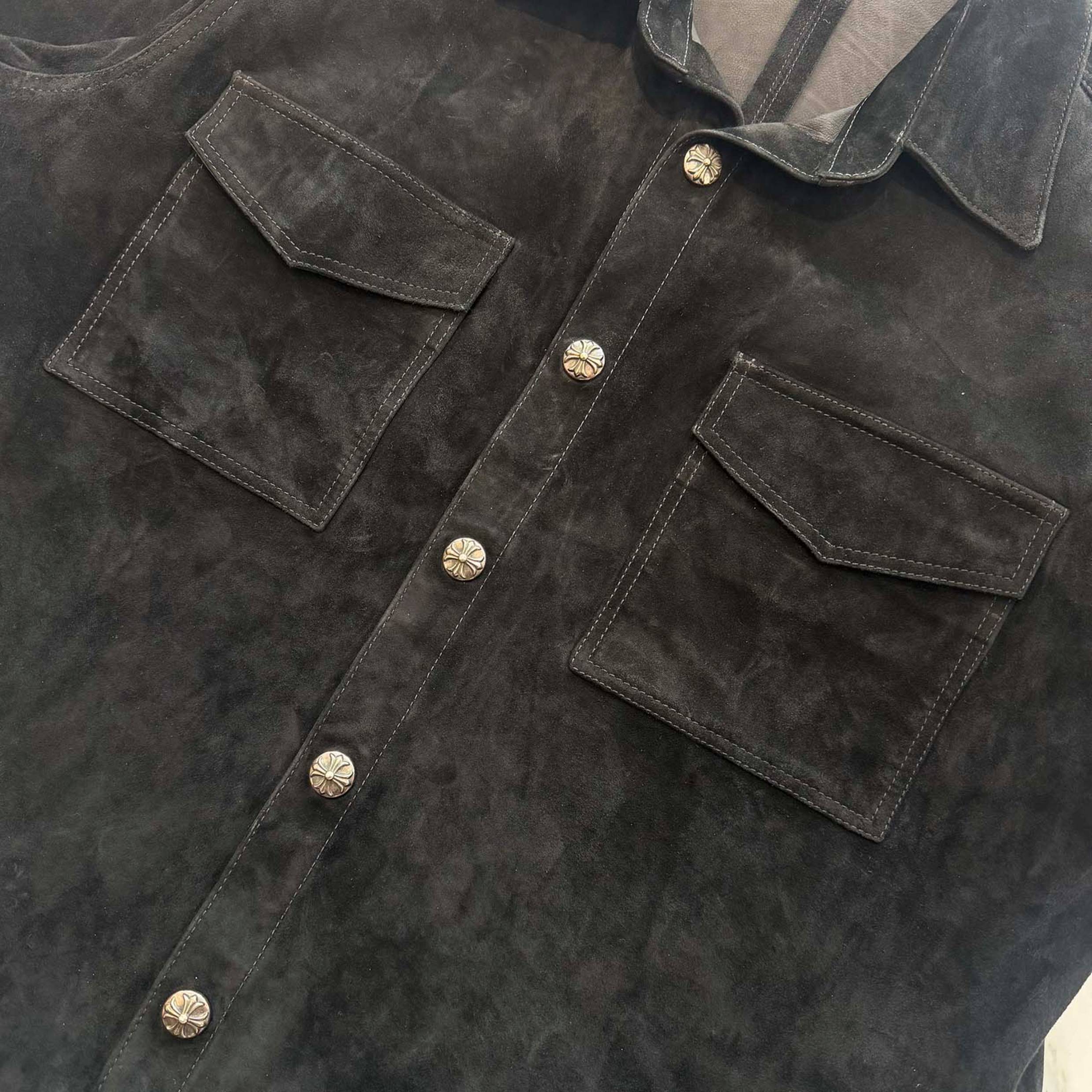CHROME HEARTS Cross Ball Button Suede Leather Short Sleeve Shirt Size L クロムハーツ クロスボールボタン スエード レザー ショートスリーブシャツ サイズL