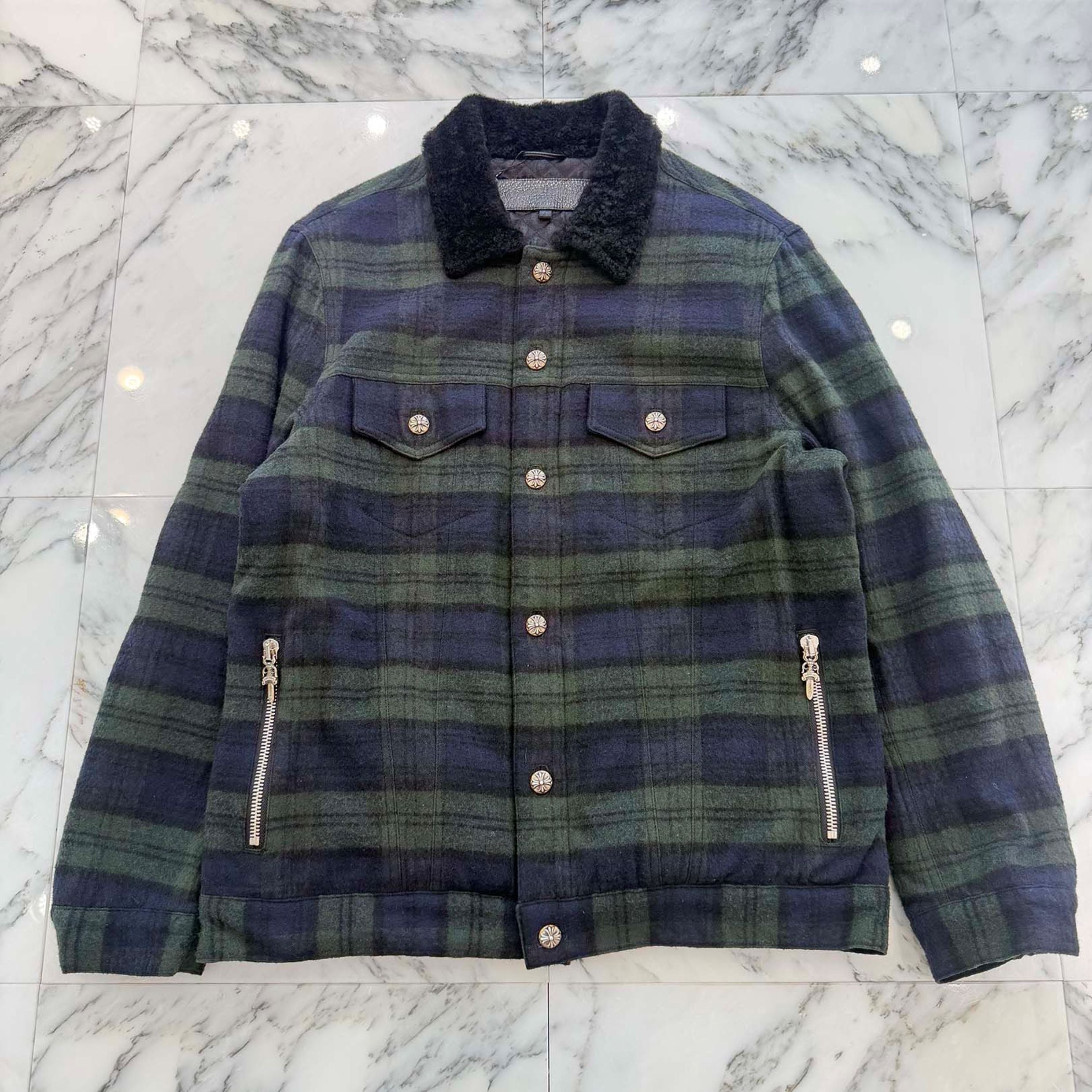 CHROME HEARTS Y NOT Back Flare Knee Cross Ball Button Flannel Check Shirt Jacket Size L クロムハーツ ワイノット バックフレアニークロスボールボタン フランネルチェック シャツジャケット サイズL