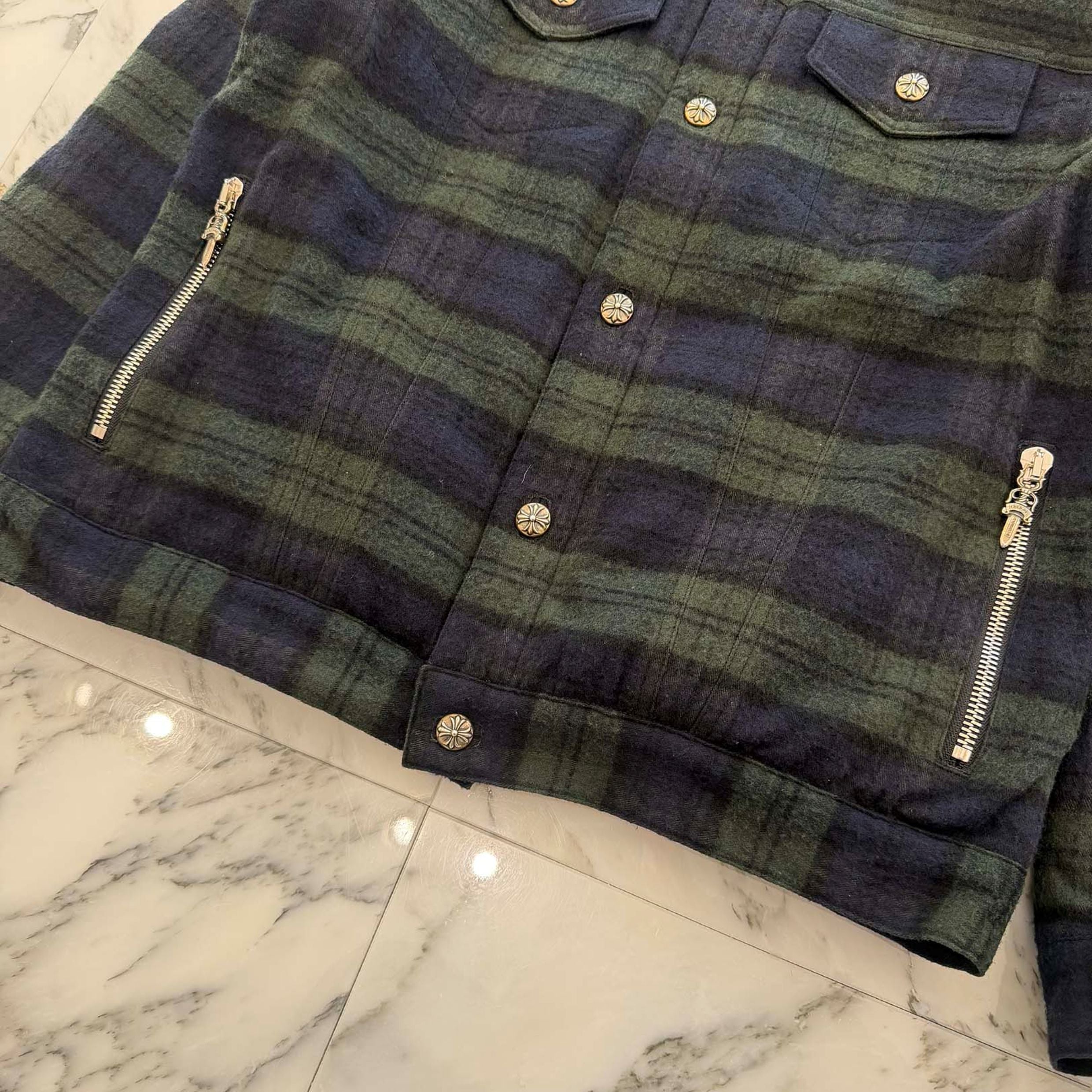 CHROME HEARTS Y NOT Back Flare Knee Cross Ball Button Flannel Check Shirt Jacket Size L クロムハーツ ワイノット バックフレアニークロスボールボタン フランネルチェック シャツジャケット サイズL