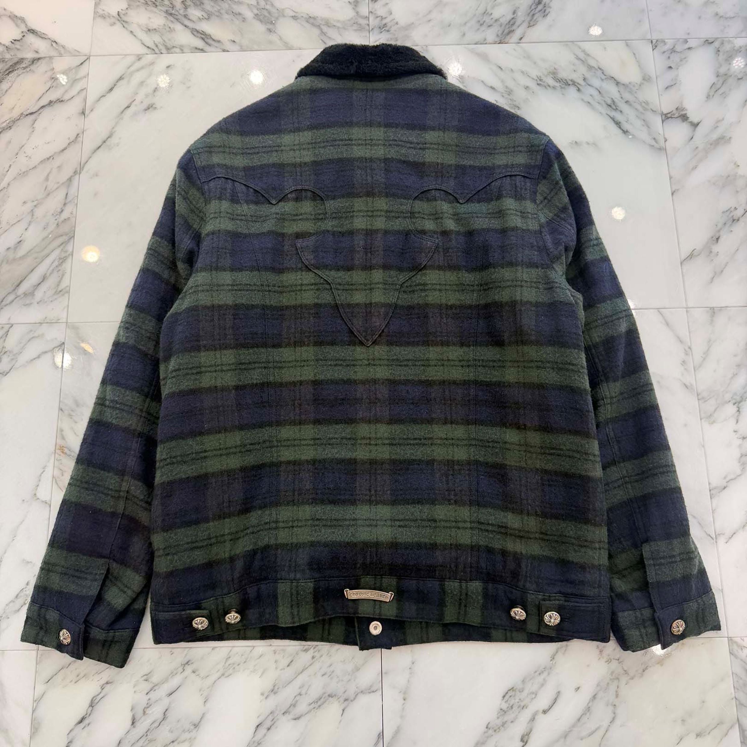 CHROME HEARTS Y NOT Back Flare Knee Cross Ball Button Flannel Check Shirt Jacket Size L クロムハーツ ワイノット バックフレアニークロスボールボタン フランネルチェック シャツジャケット サイズL