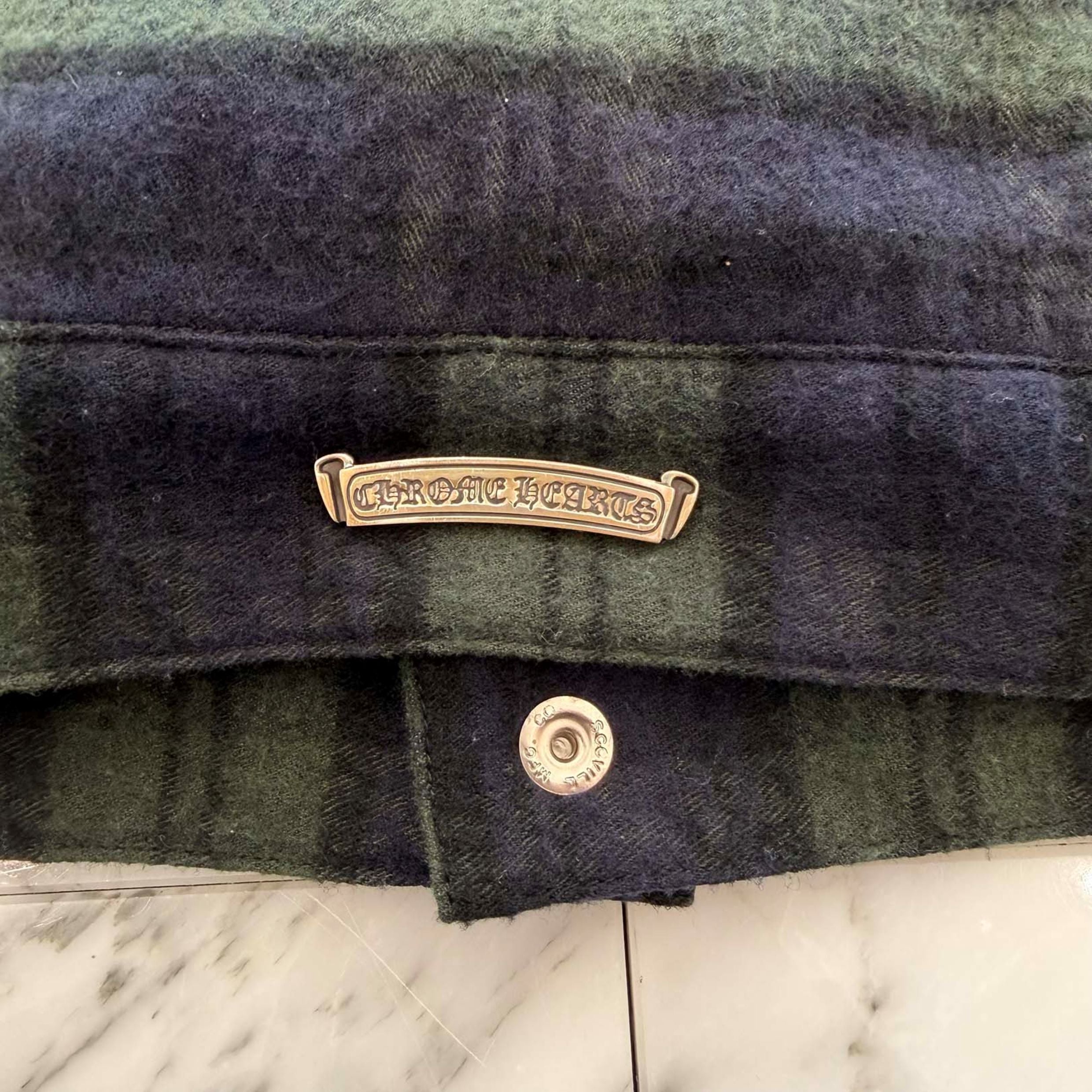 CHROME HEARTS Y NOT Back Flare Knee Cross Ball Button Flannel Check Shirt Jacket Size L クロムハーツ ワイノット バックフレアニークロスボールボタン フランネルチェック シャツジャケット サイズL