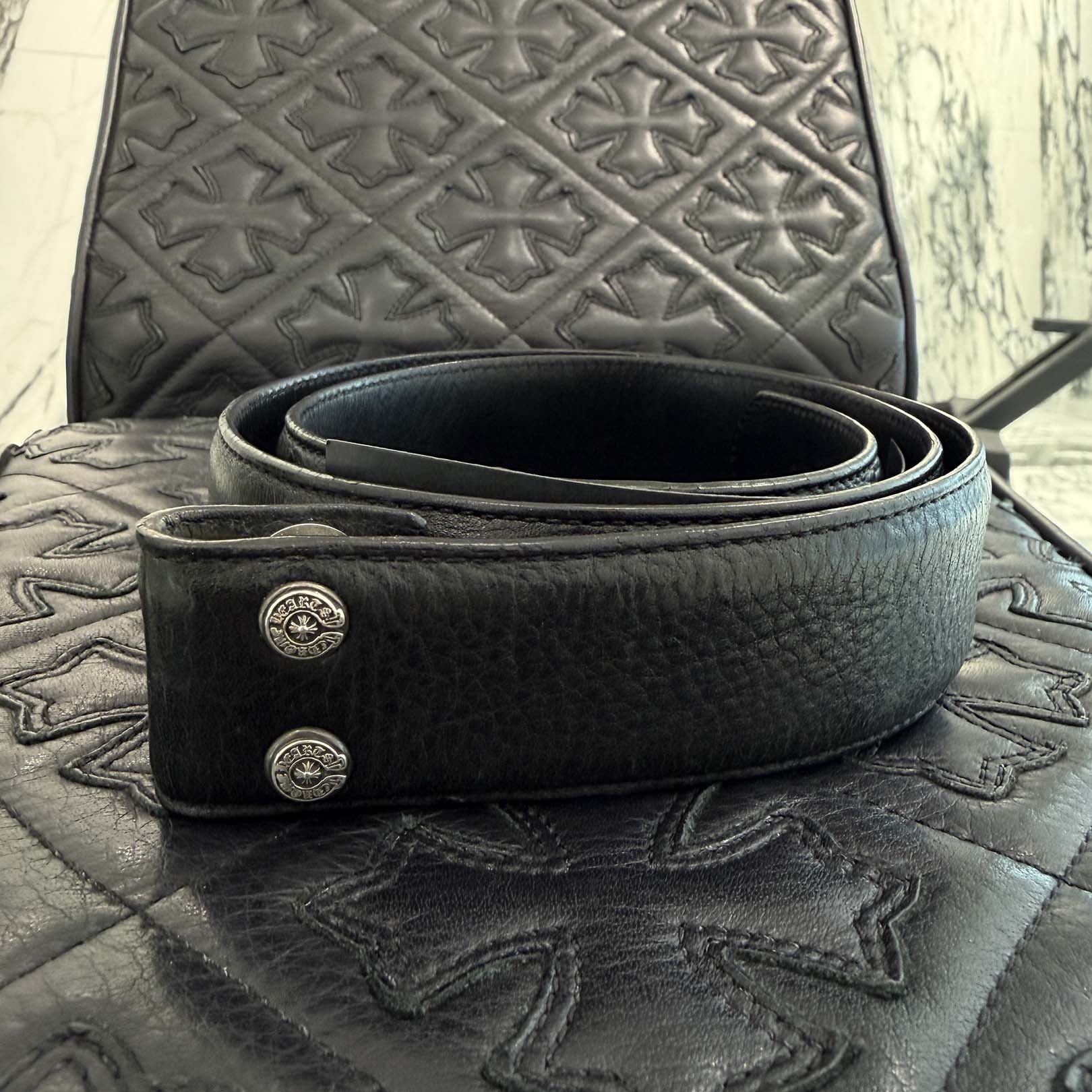 CHROME HEARTS 1.5 STRAP Horseshoe Rivet Leather Belt Size 30 クロムハーツ 1.5ストラップ ホースシューリベット レザーベルト サイズ30