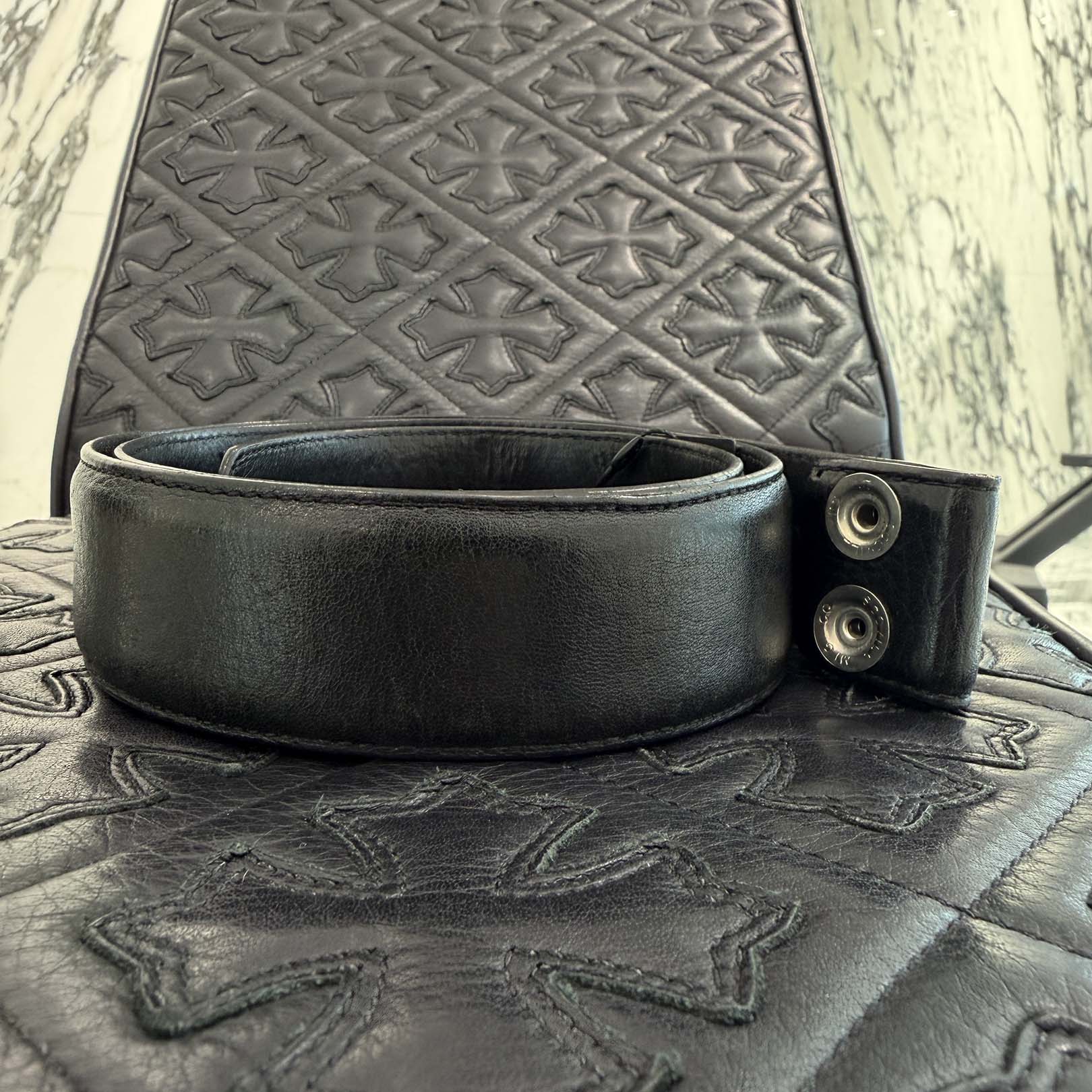 CHROME HEARTS 1.5 STRAP Horseshoe Rivet Leather Belt Size 30 クロムハーツ 1.5ストラップ ホースシューリベット レザーベルト サイズ30