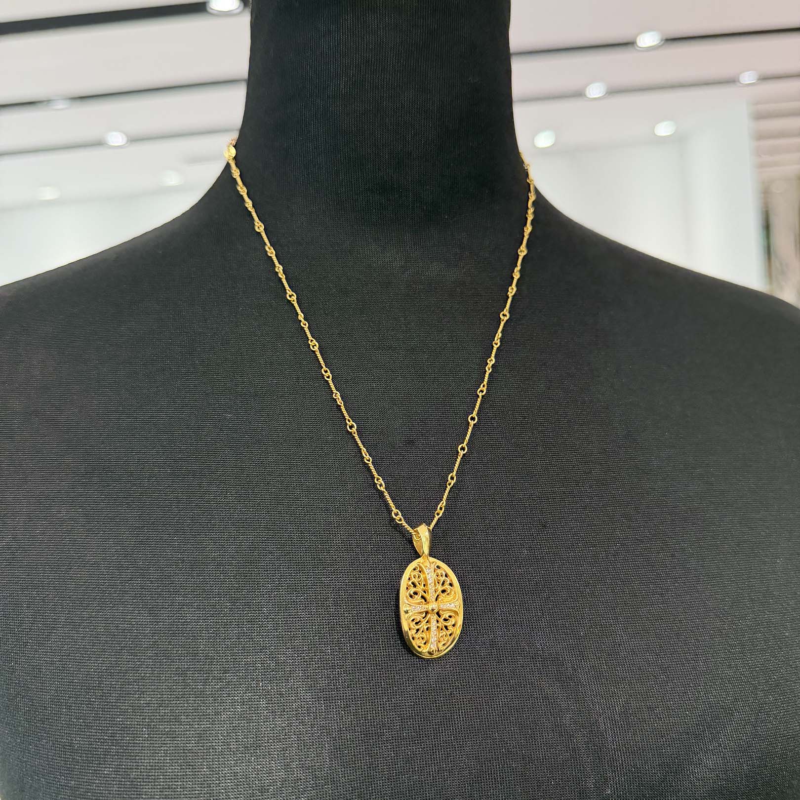22k ペーパーチェーン　ダイヤ　クロスペンダントネックレス ゴールド　50㎝ CHROME HEARTS 22K ゴールド クロス ペンダント ダイアモンド (CHROME