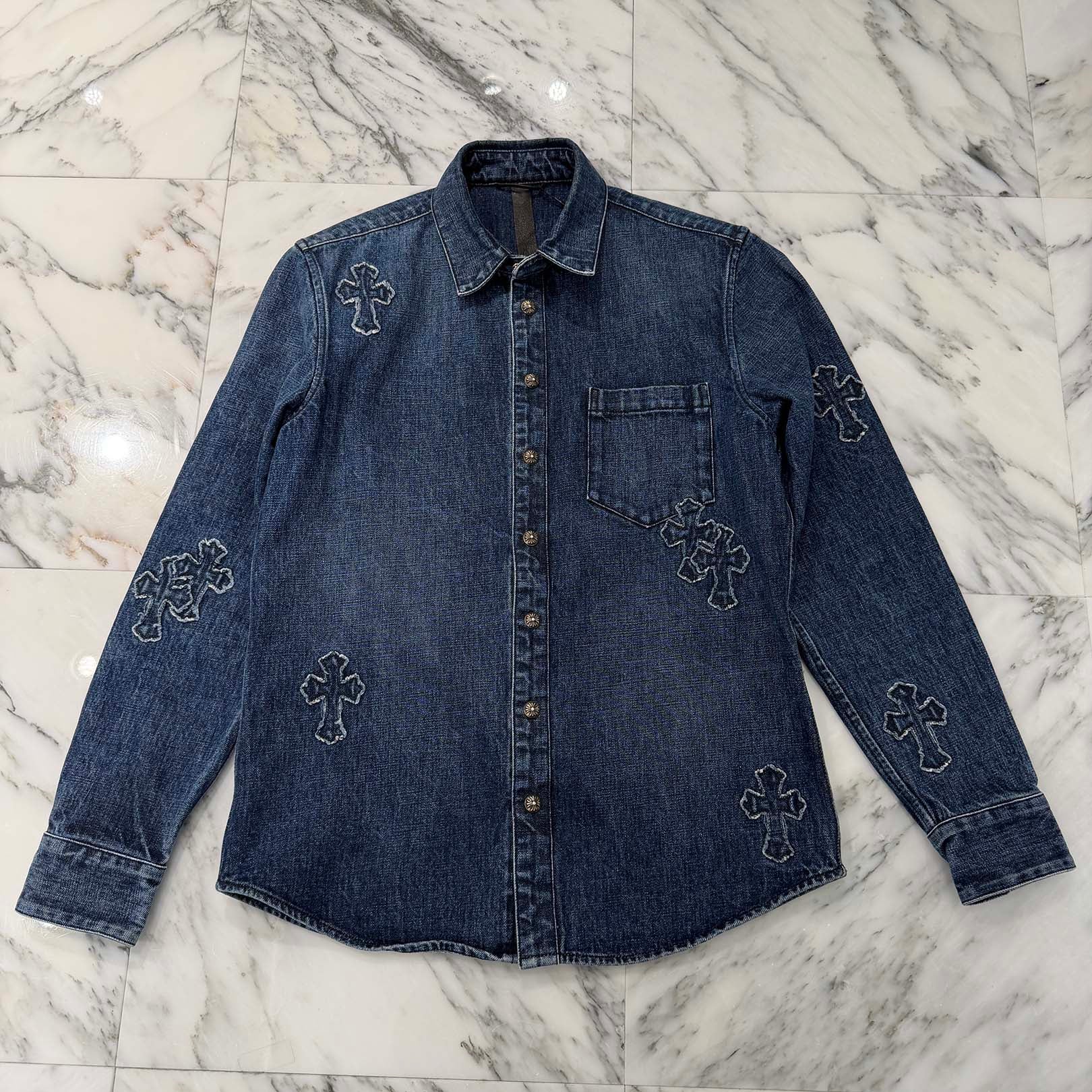 CHROME HEARTS YNOT Denim Cross Patch Shirt Jacket Size M クロムハーツ ワイノット デニムクロスパッチ シャツジャケット サイズM