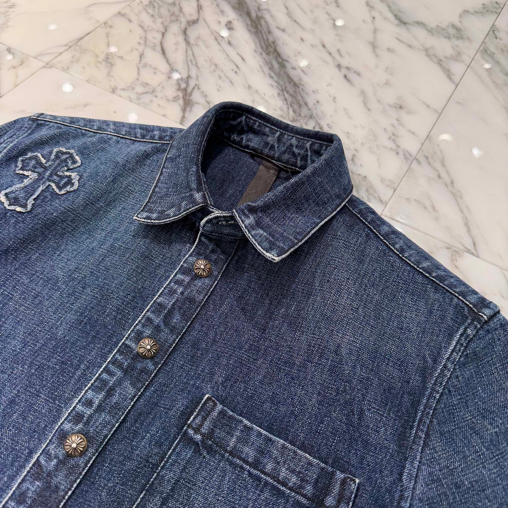 CHROME HEARTS YNOT Denim Cross Patch Shirt Jacket Size M クロムハーツ ワイノット デニムクロスパッチ シャツジャケット サイズM