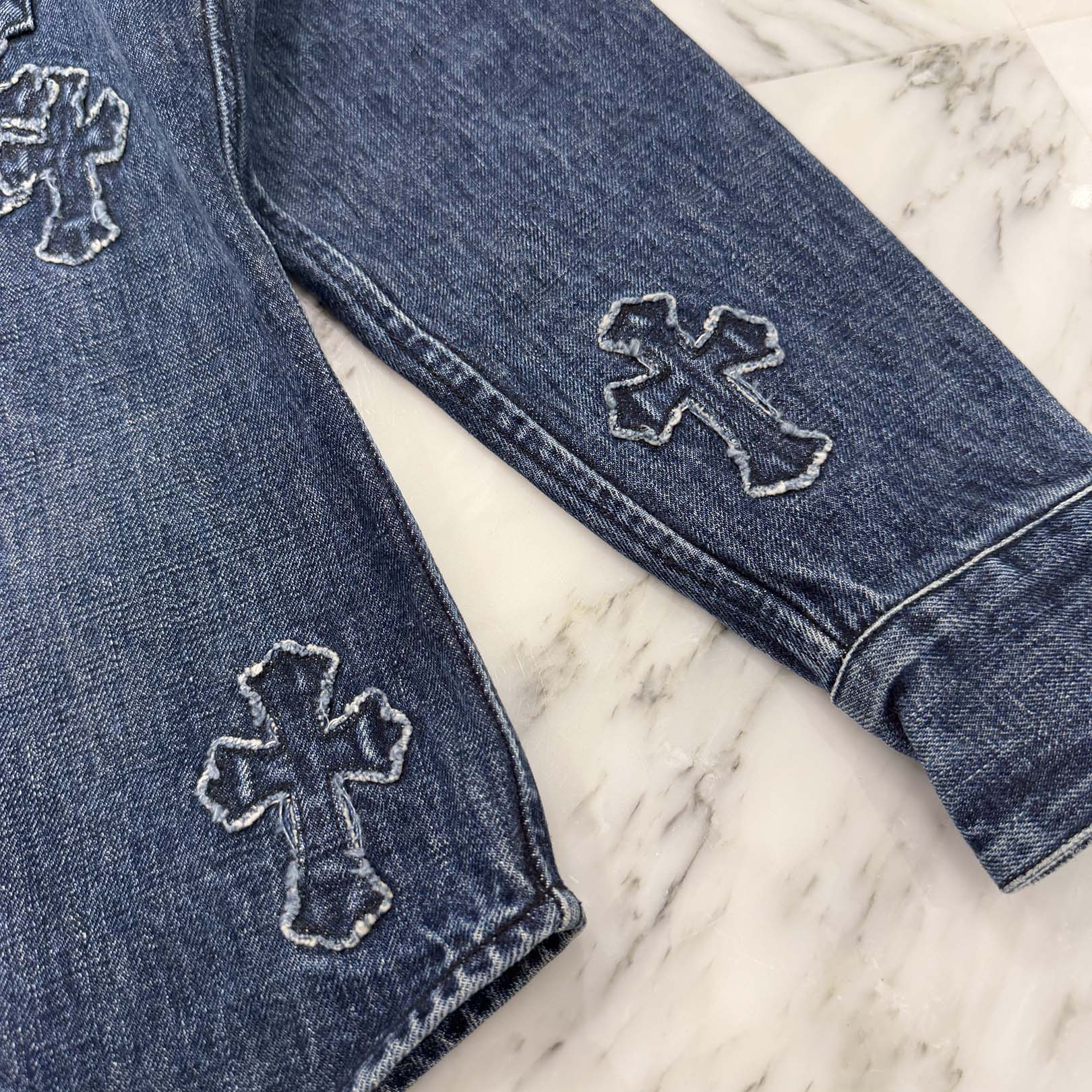 CHROME HEARTS YNOT Denim Cross Patch Shirt Jacket Size M クロムハーツ ワイノット デニムクロスパッチ シャツジャケット サイズM