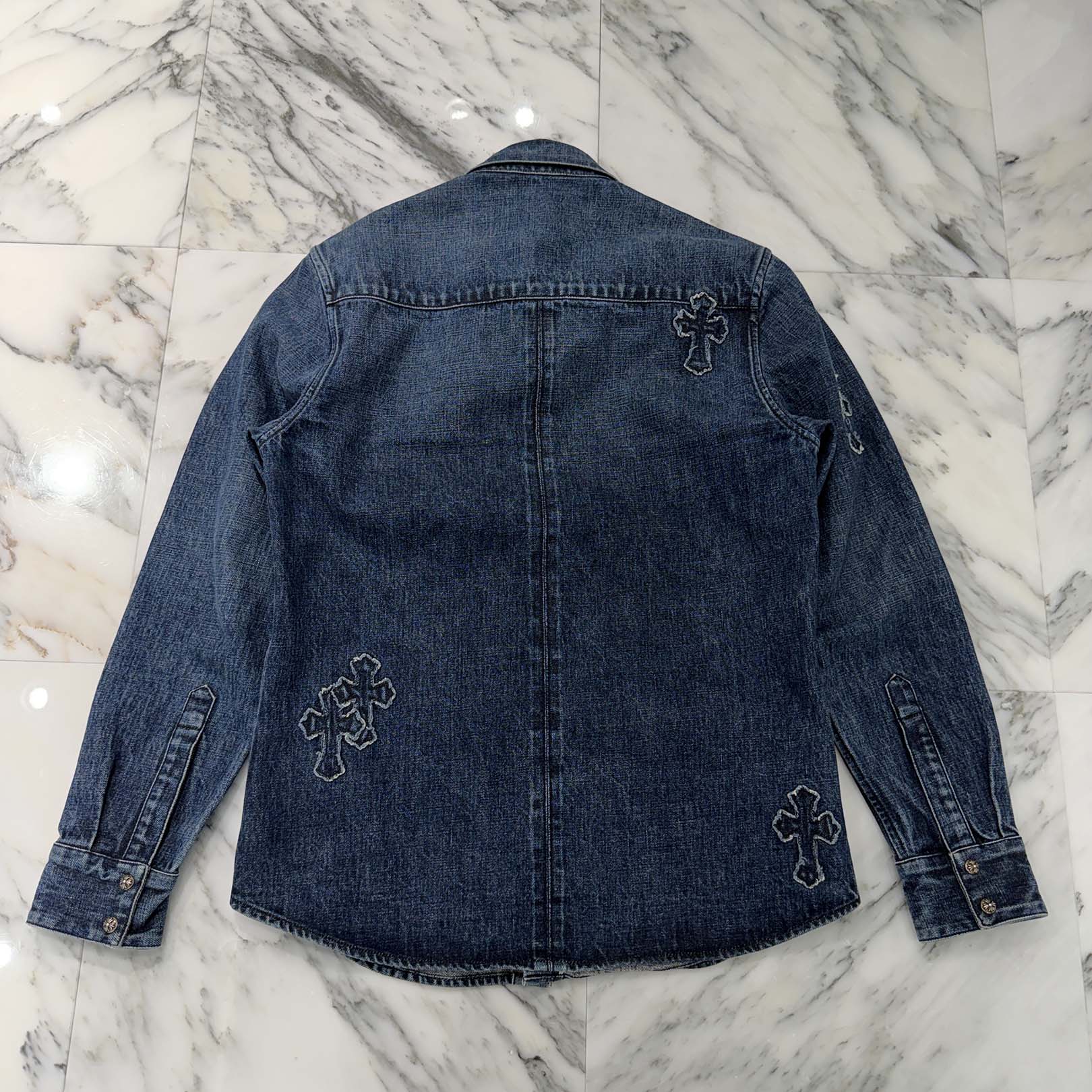CHROME HEARTS YNOT Denim Cross Patch Shirt Jacket Size M クロムハーツ ワイノット デニムクロスパッチ シャツジャケット サイズM
