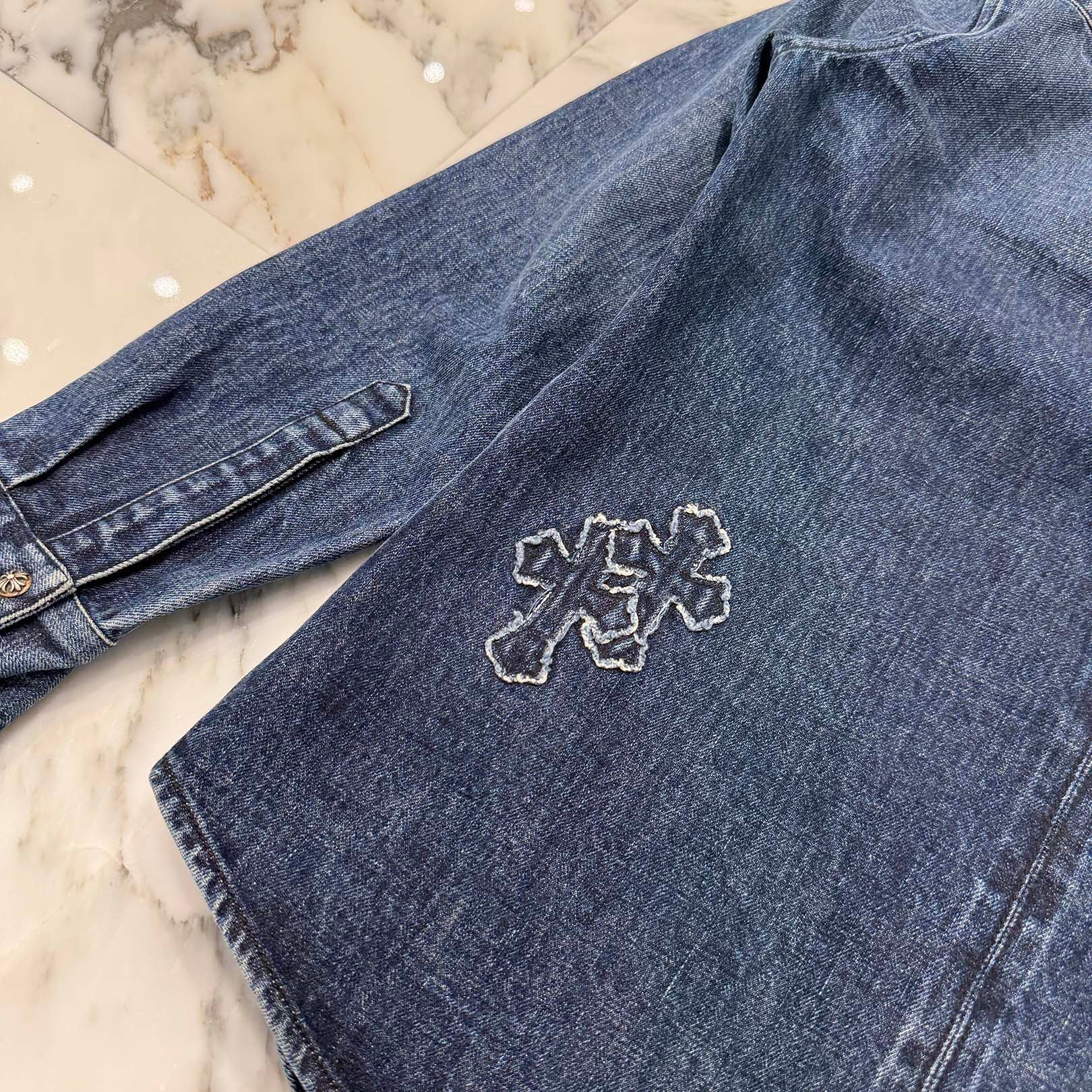 CHROME HEARTS YNOT Denim Cross Patch Shirt Jacket Size M クロムハーツ ワイノット デニムクロスパッチ シャツジャケット サイズM