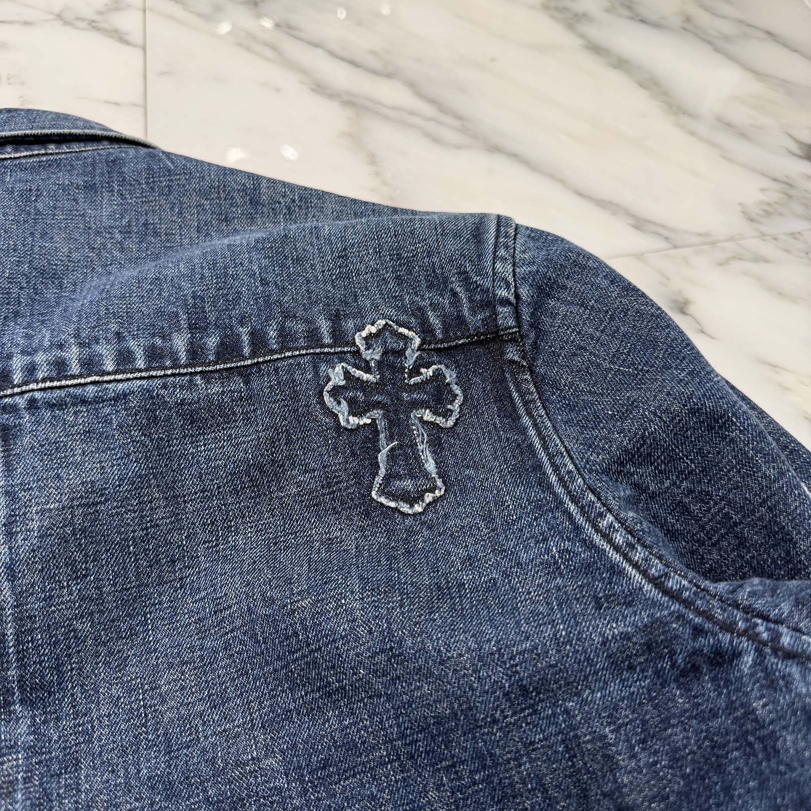 CHROME HEARTS YNOT Denim Cross Patch Shirt Jacket Size M クロムハーツ ワイノット デニムクロスパッチ シャツジャケット サイズM