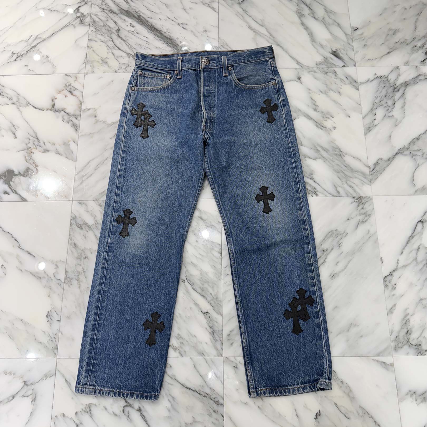 CHROME HEARTS × Levi's 501 VNTG Leather Cross Patch Jeans Size 34 クロムハーツ × リーバイス 501 ヴィンテージ レザークロスパッチ ジーンズ デニムパンツ サイズ34