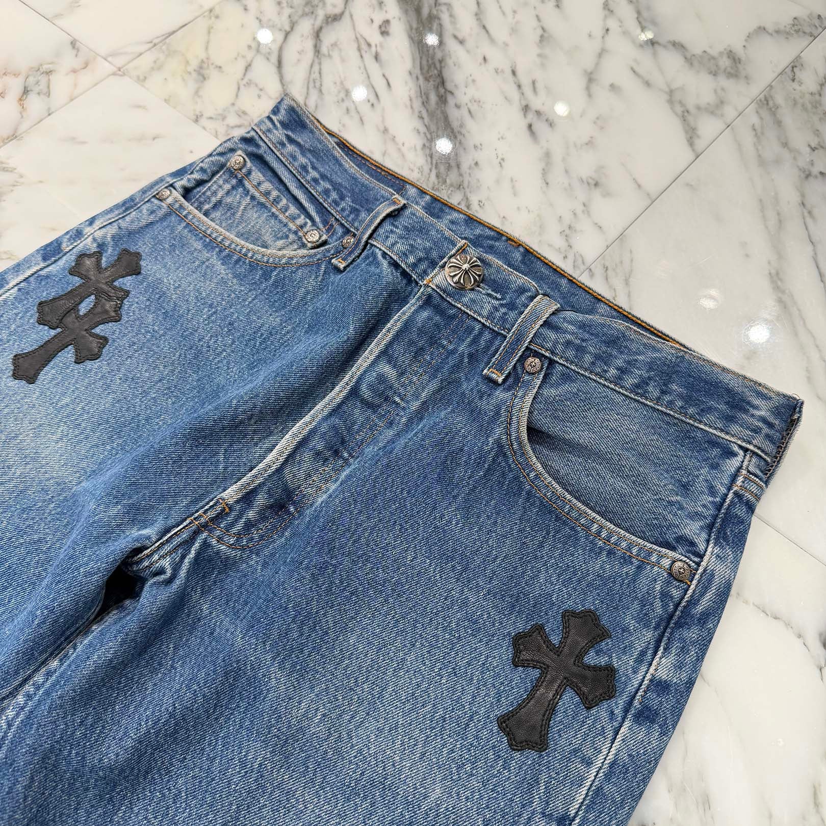 CHROME HEARTS × Levi's 501 VNTG Leather Cross Patch Jeans Size 34 クロムハーツ × リーバイス 501 ヴィンテージ レザークロスパッチ ジーンズ デニムパンツ サイズ34