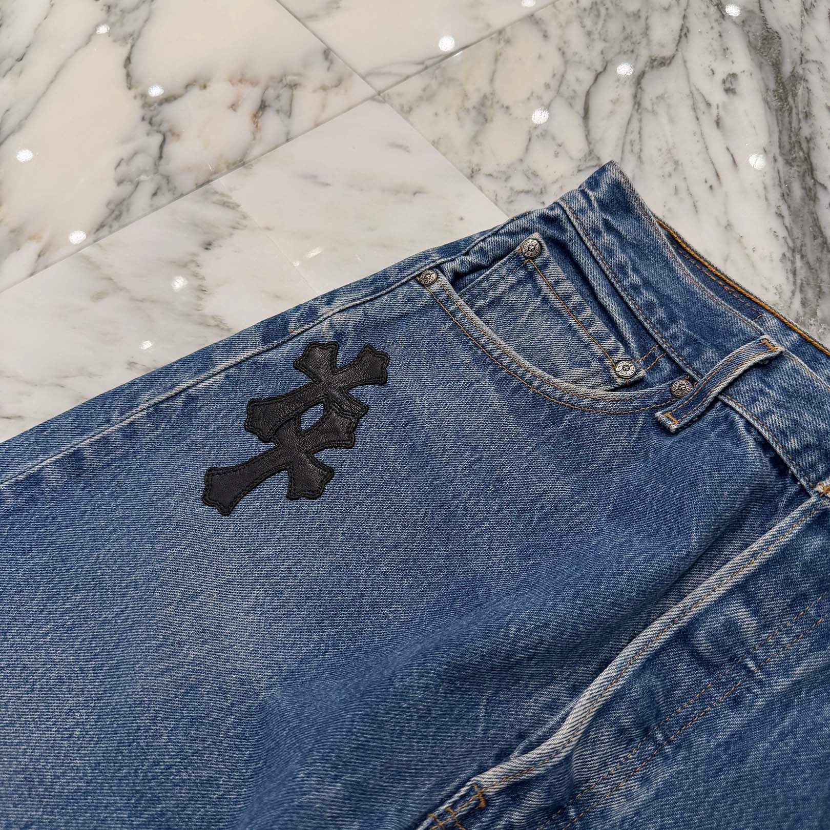 CHROME HEARTS × Levi's 501 VNTG Leather Cross Patch Jeans Size 34 クロムハーツ × リーバイス 501 ヴィンテージ レザークロスパッチ ジーンズ デニムパンツ サイズ34
