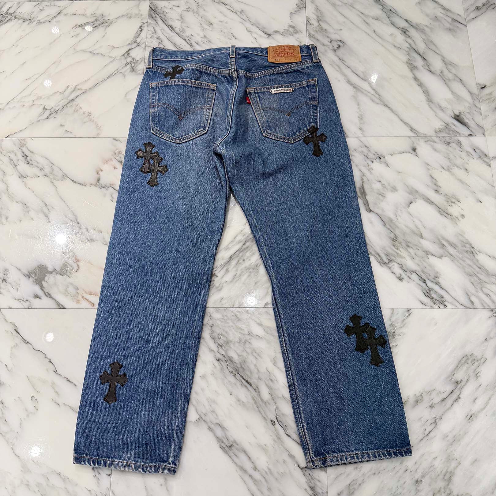 CHROME HEARTS × Levi's 501 VNTG Leather Cross Patch Jeans Size 34 クロムハーツ × リーバイス 501 ヴィンテージ レザークロスパッチ ジーンズ デニムパンツ サイズ34