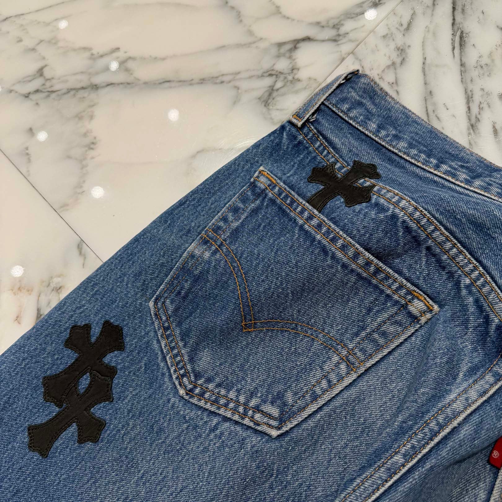 CHROME HEARTS × Levi's 501 VNTG Leather Cross Patch Jeans Size 34 クロムハーツ × リーバイス 501 ヴィンテージ レザークロスパッチ ジーンズ デニムパンツ サイズ34